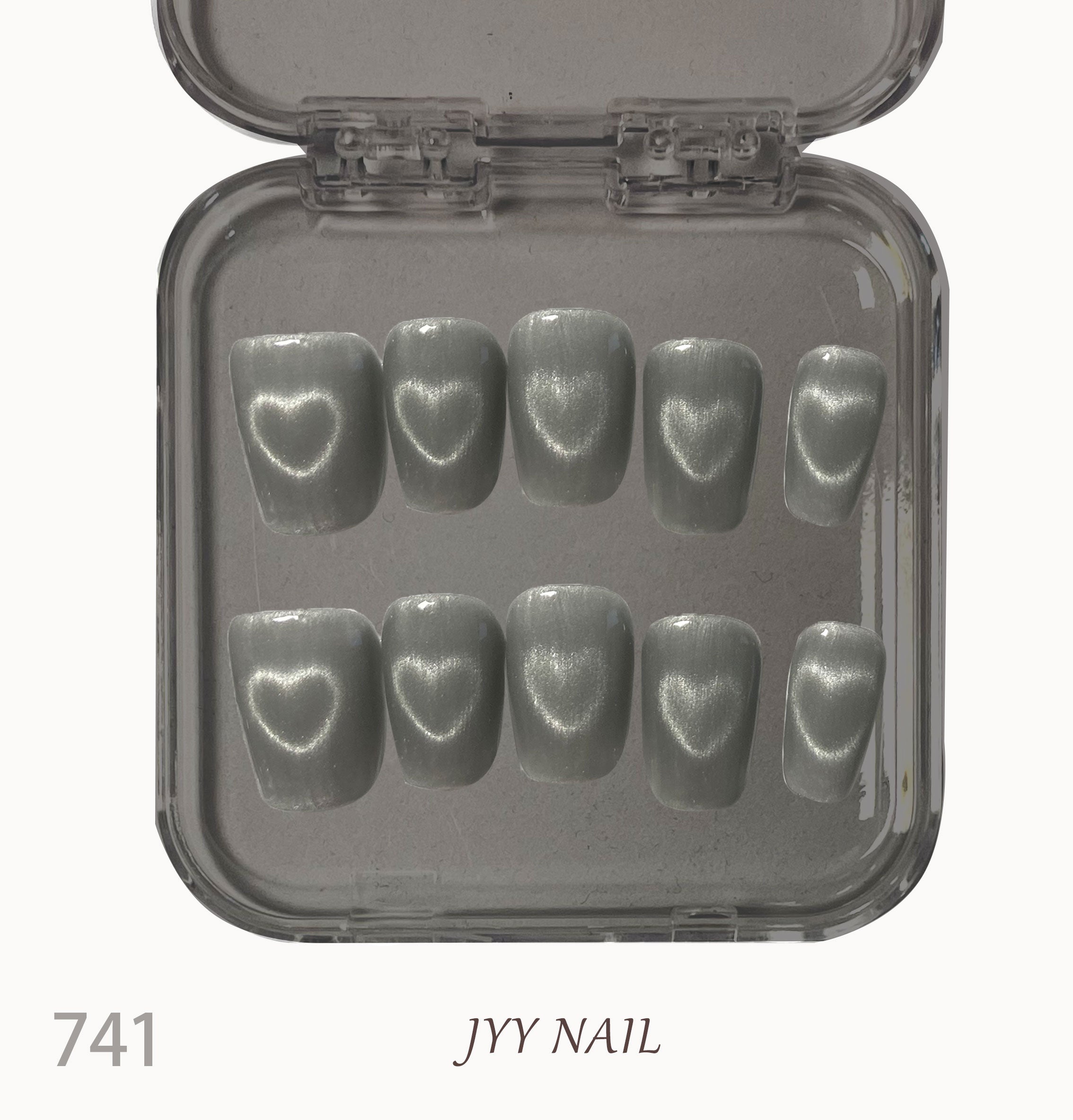 A741Silver love cat eyes:Hand-painted silver love cat eye nails