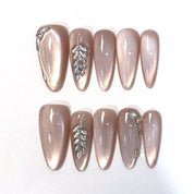 A10 Silvery stalk:Naked ice powder cat eye full of drill heavy industry custom press on nails