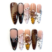 A114 Caramel leopard print flowers:Advanced pure hand-painted twist three-dimensional high sense nail art