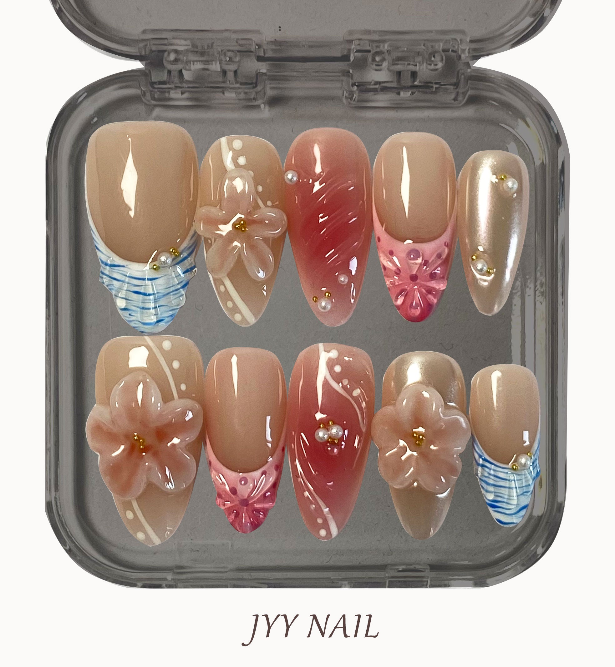 A120 Nude pink；Hand three-dimensional hand-painted twist wearing nail art