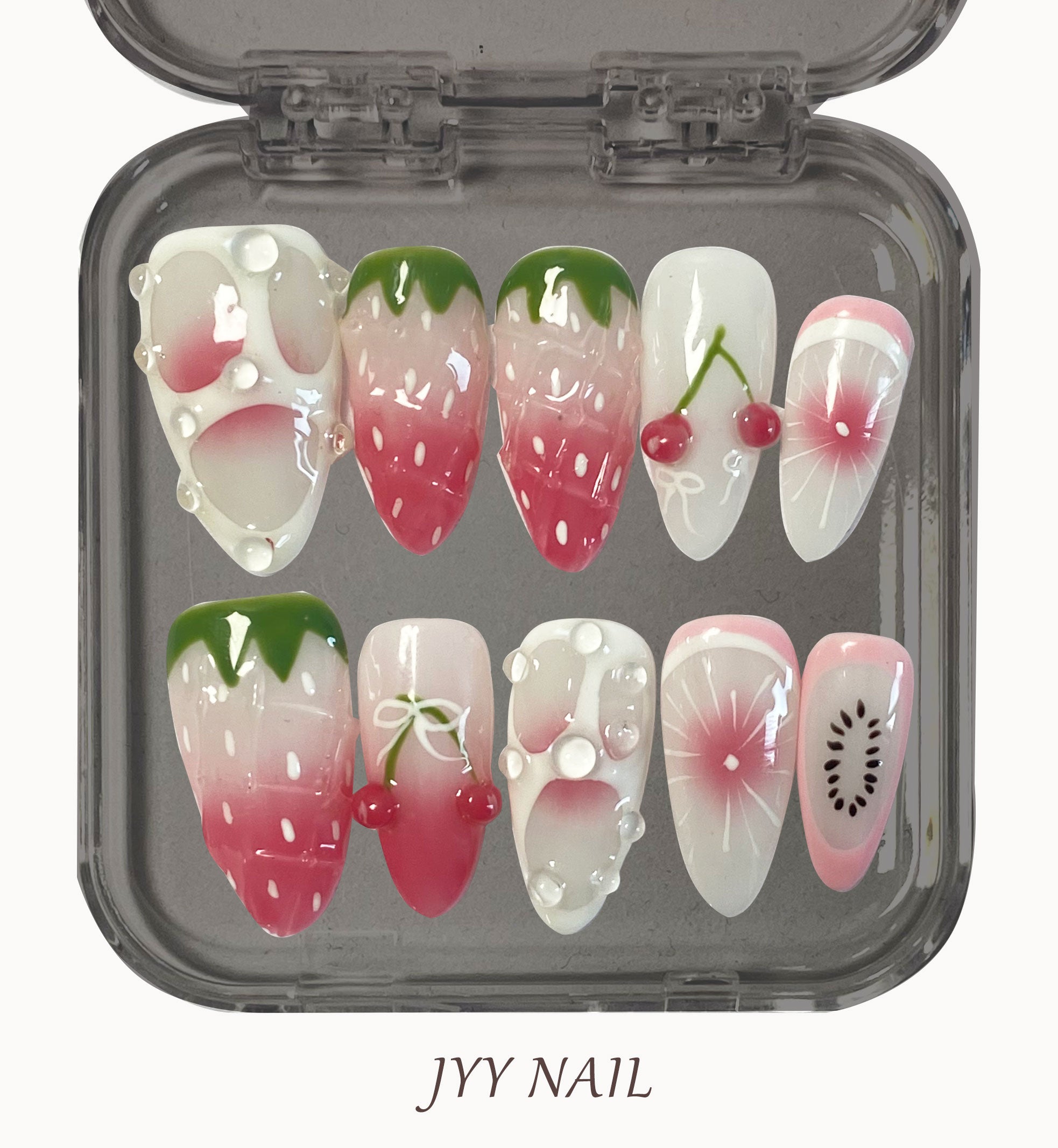 A128 Strawberry love:Handmade strawberry Sweet love press on nails