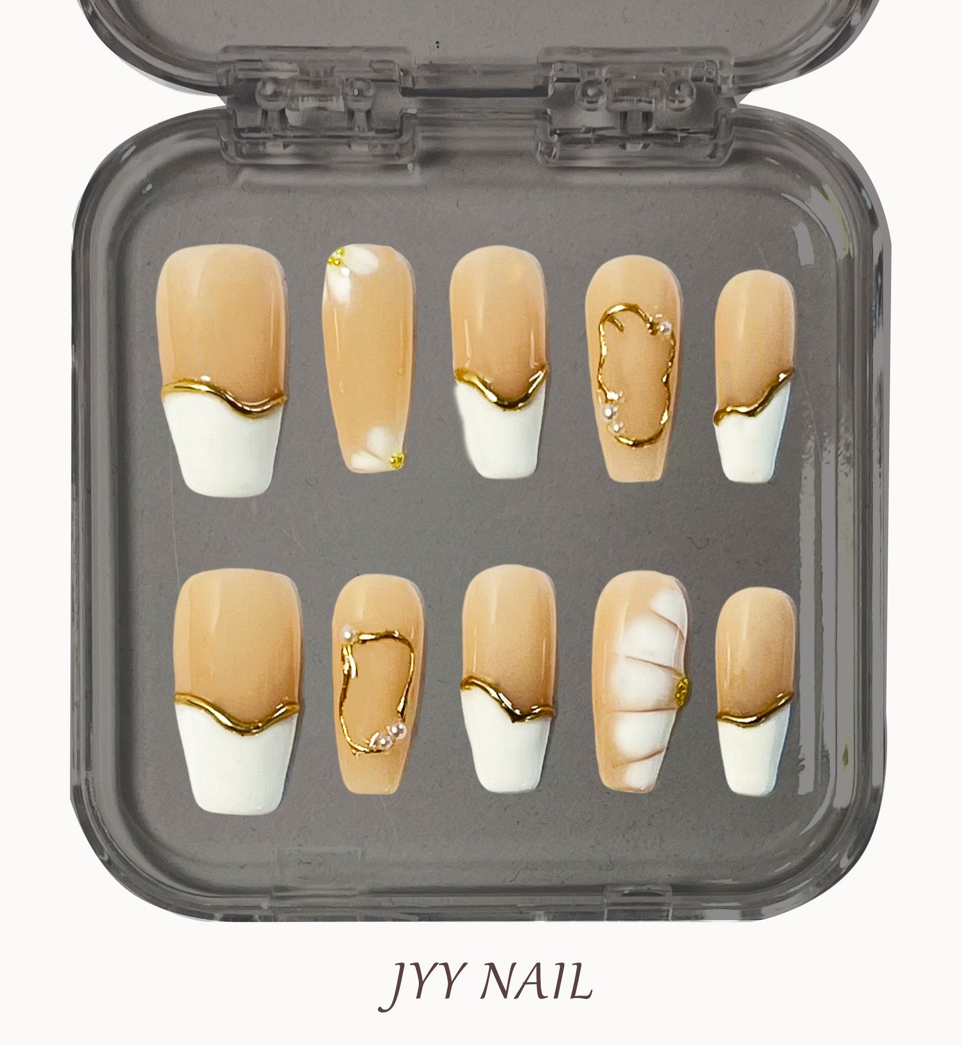 A131 Bronzing white French:High-end light luxury JYY custom wear nail art