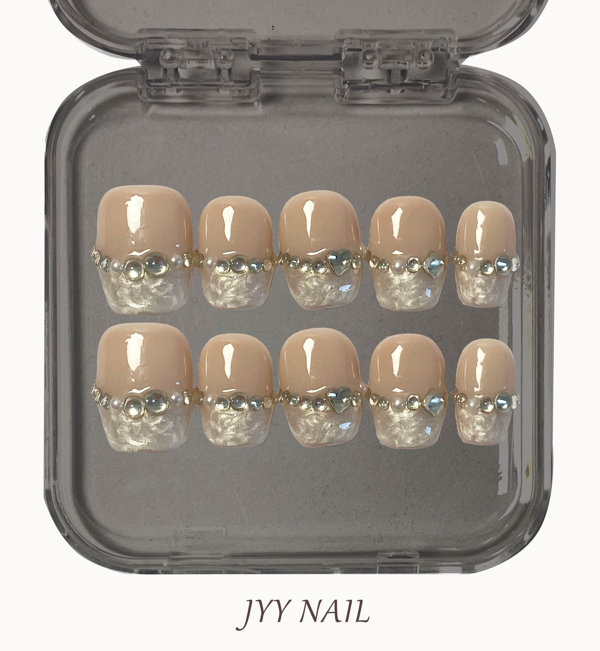 A136 Mother-of-pearl French:Full drill heavy fritillary gilt French press on nails