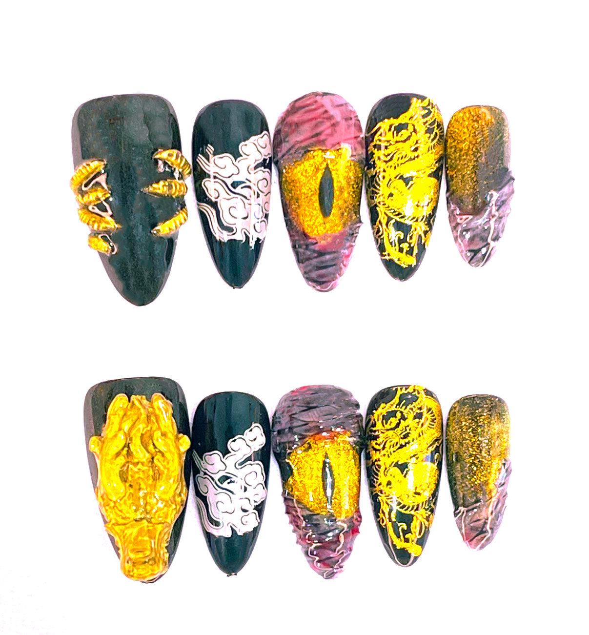 A13-‌The golden dragon is rich:High-end custom Year of the Dragon limited fake nails luxury press on nails