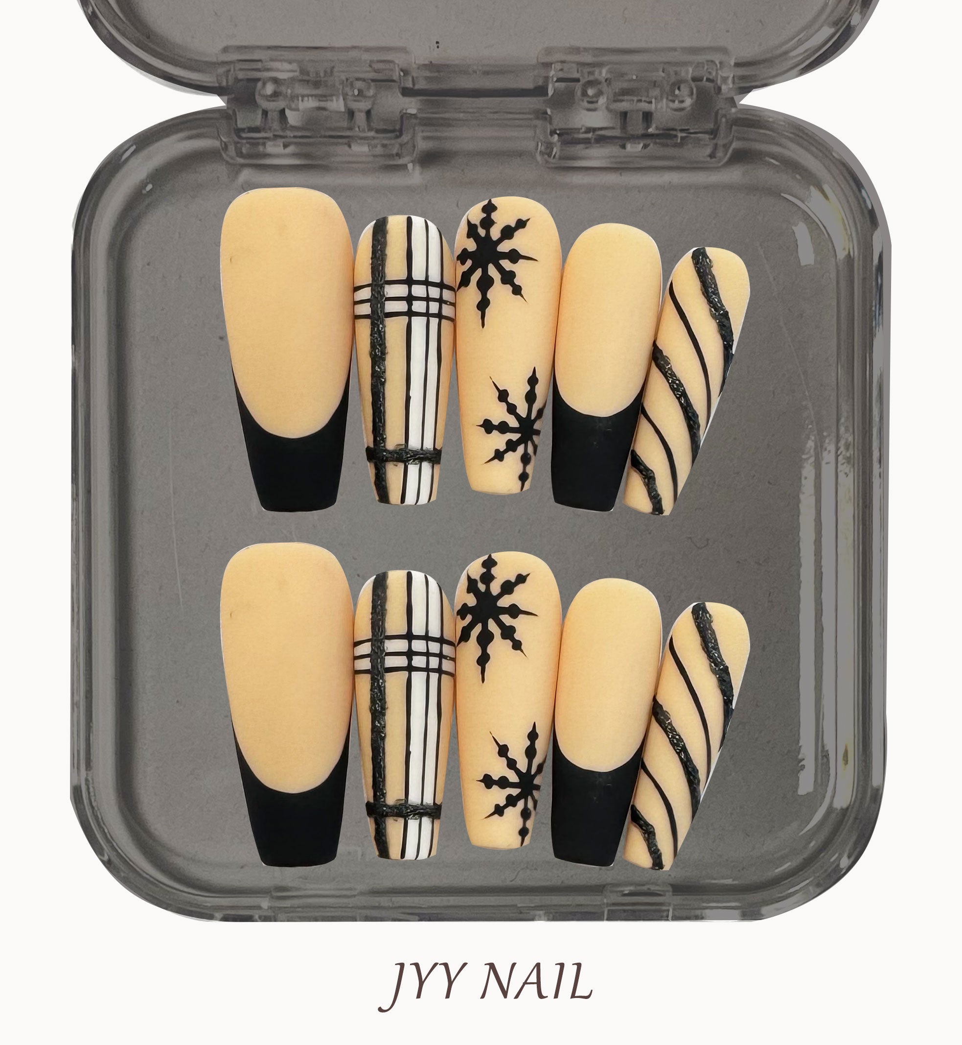 A154 Checkerboard French:Pure hand-painted checkerboard French high luxury series nail art