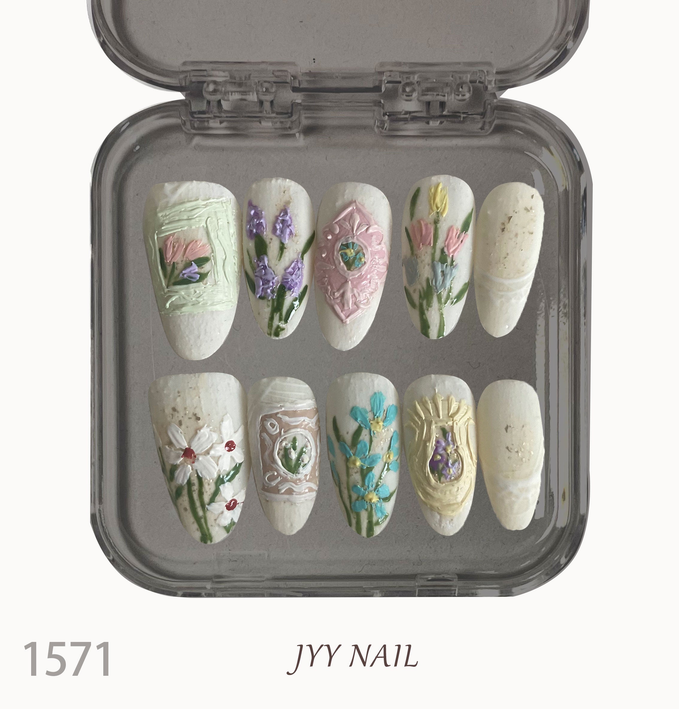 A1571-Meiyi Yi's original designer's heavy hand-painted French cat's eye nail art
