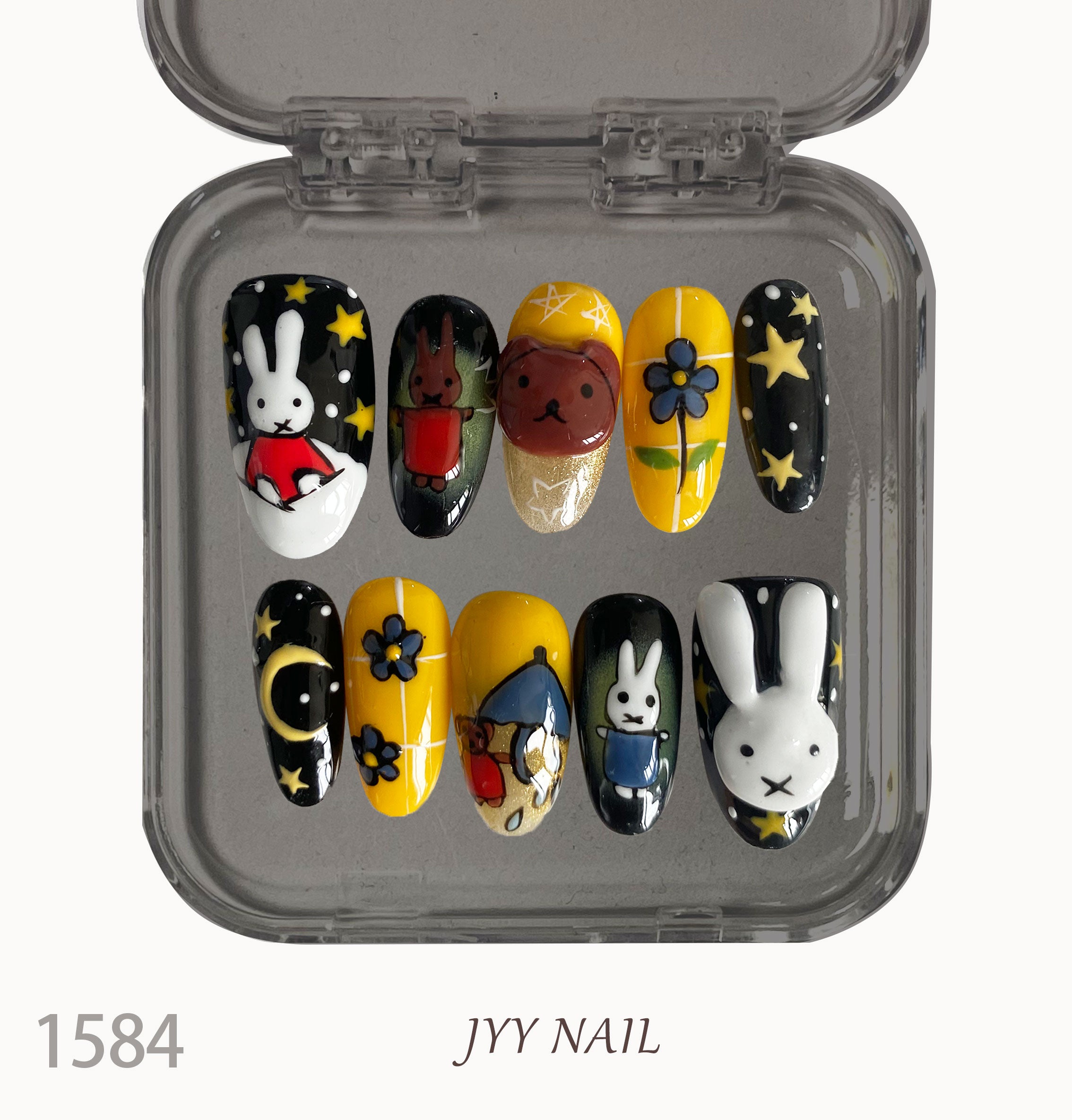 A1584-Meiyi Yi's original designer's heavy hand-painted French cat's eye nail art