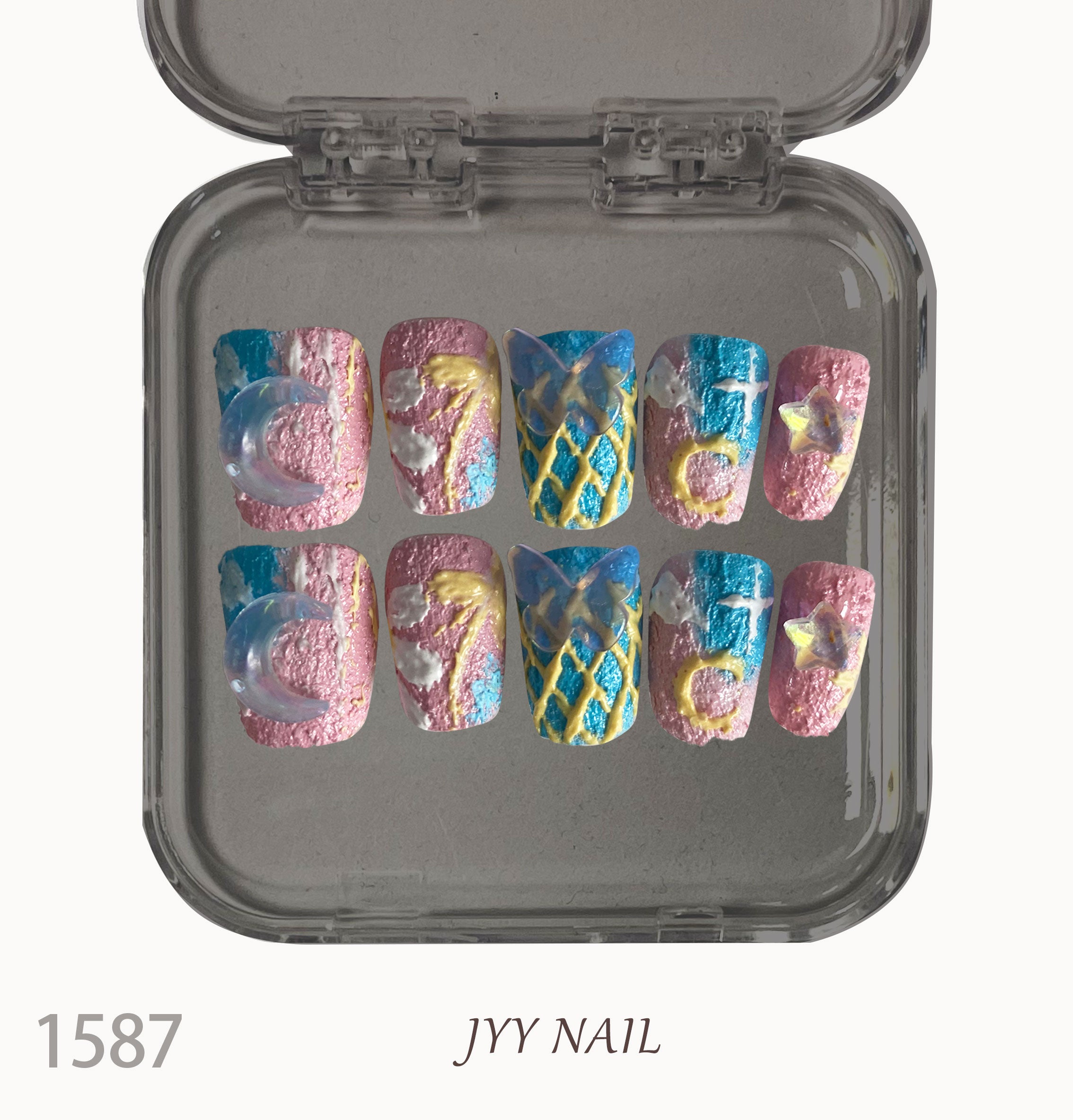 A1587-Meiyi Yi's original designer's heavy hand-painted French cat's eye nail art