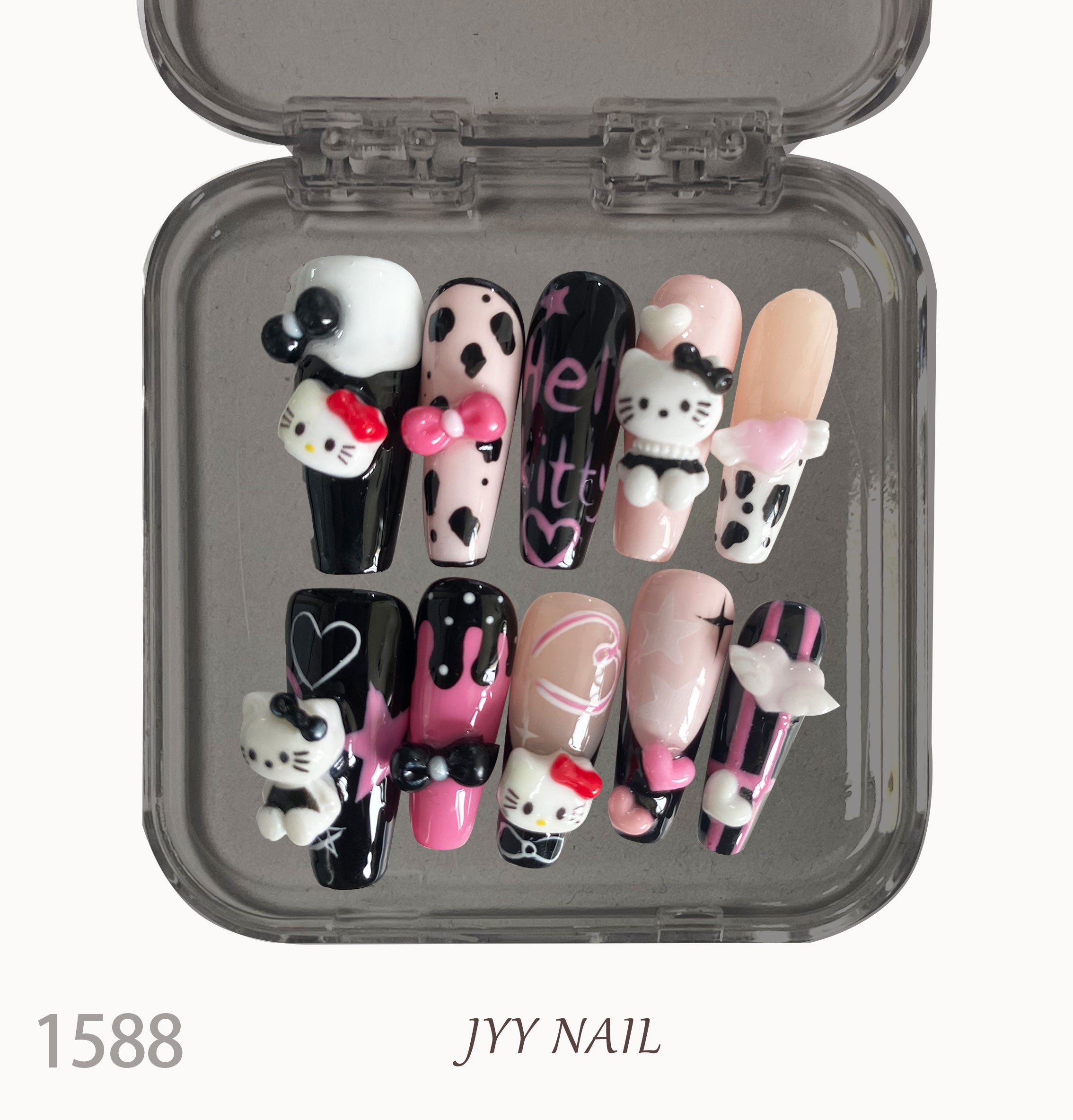 A1588-Meiyi Yi's original designer's heavy hand-painted French cat's eye nail art