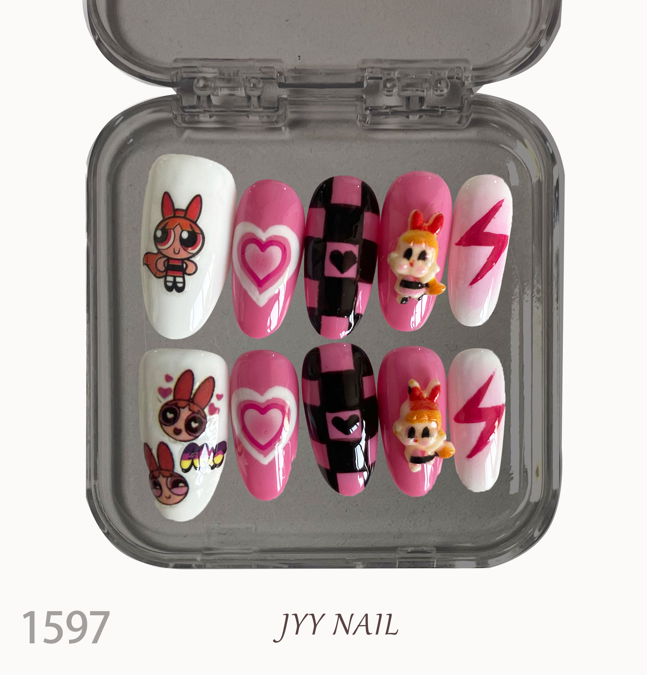 A1597-Meiyi Yi's original designer's heavy hand-painted French cat's eye nail art