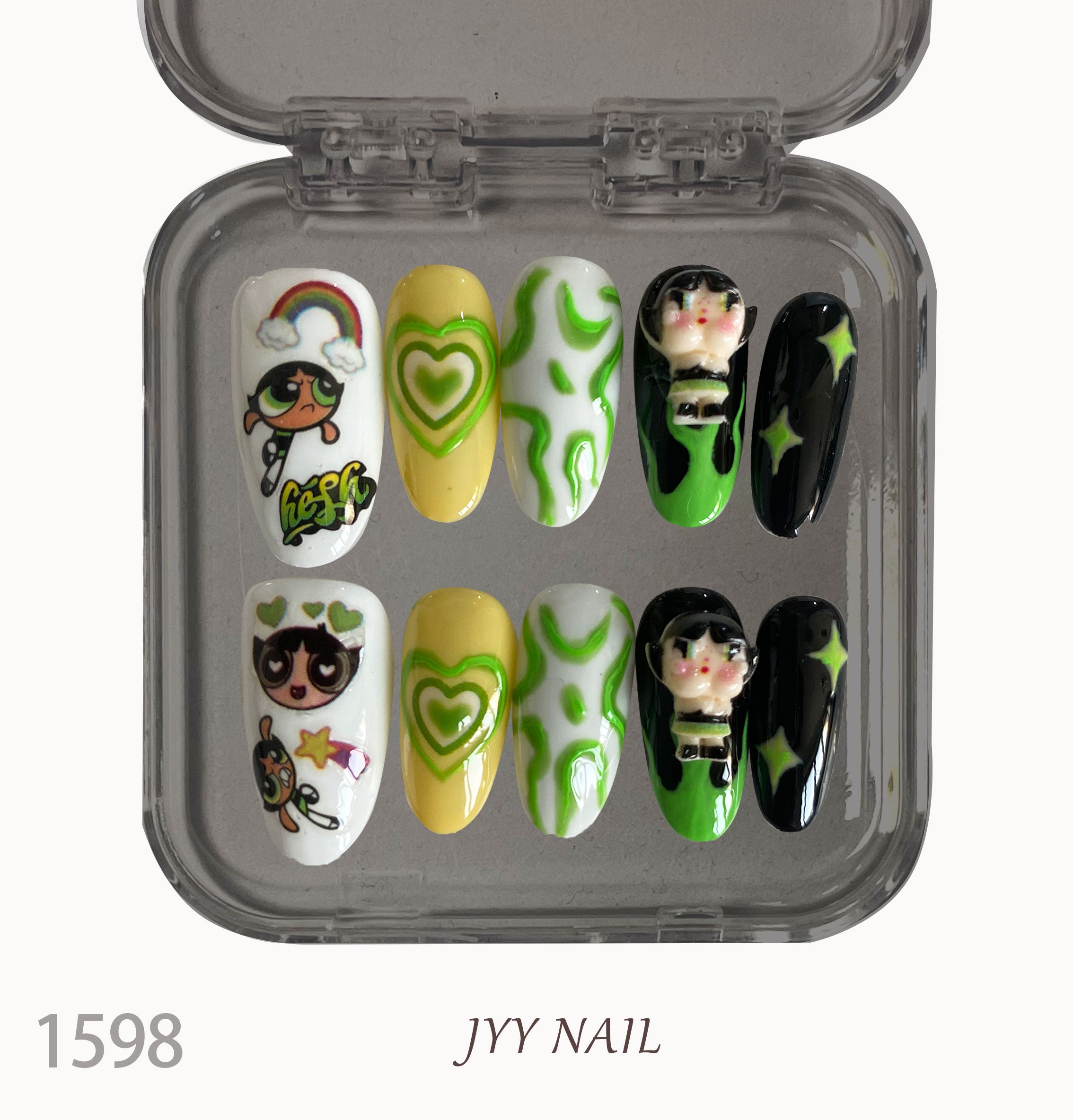A1598-Meiyi Yi's original designer's heavy hand-painted French cat's eye nail art