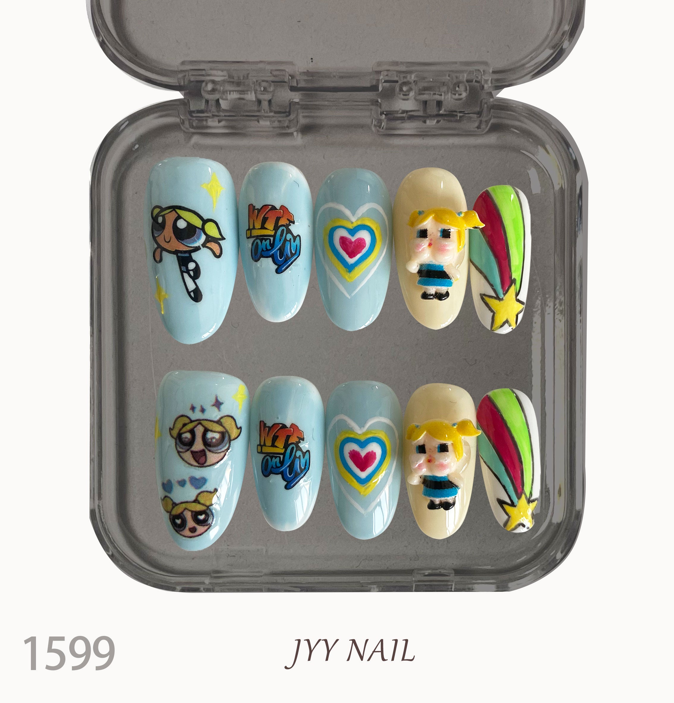 A1599-Meiyi Yi's original designer's heavy hand-painted French cat's eye nail art