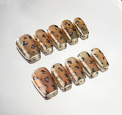 A15-Leopard print cat eyes: High-end custom model Round press on nails