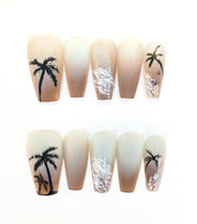 A17- Golden Beach：Senior hand-painted custom J Y Y original Golden Beach press on nails