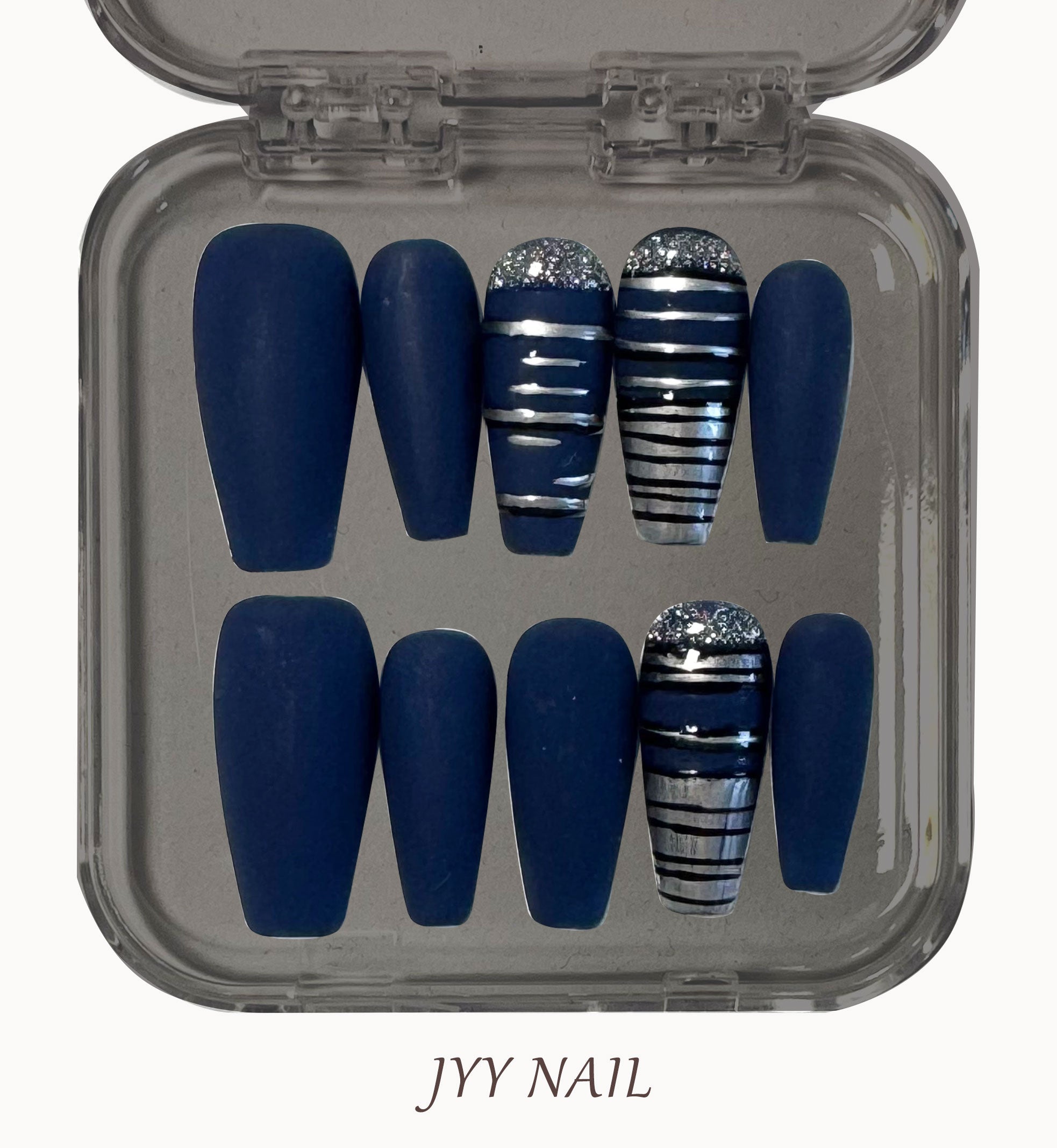 A192 Frosted blue silver:Handmade high quality nail art