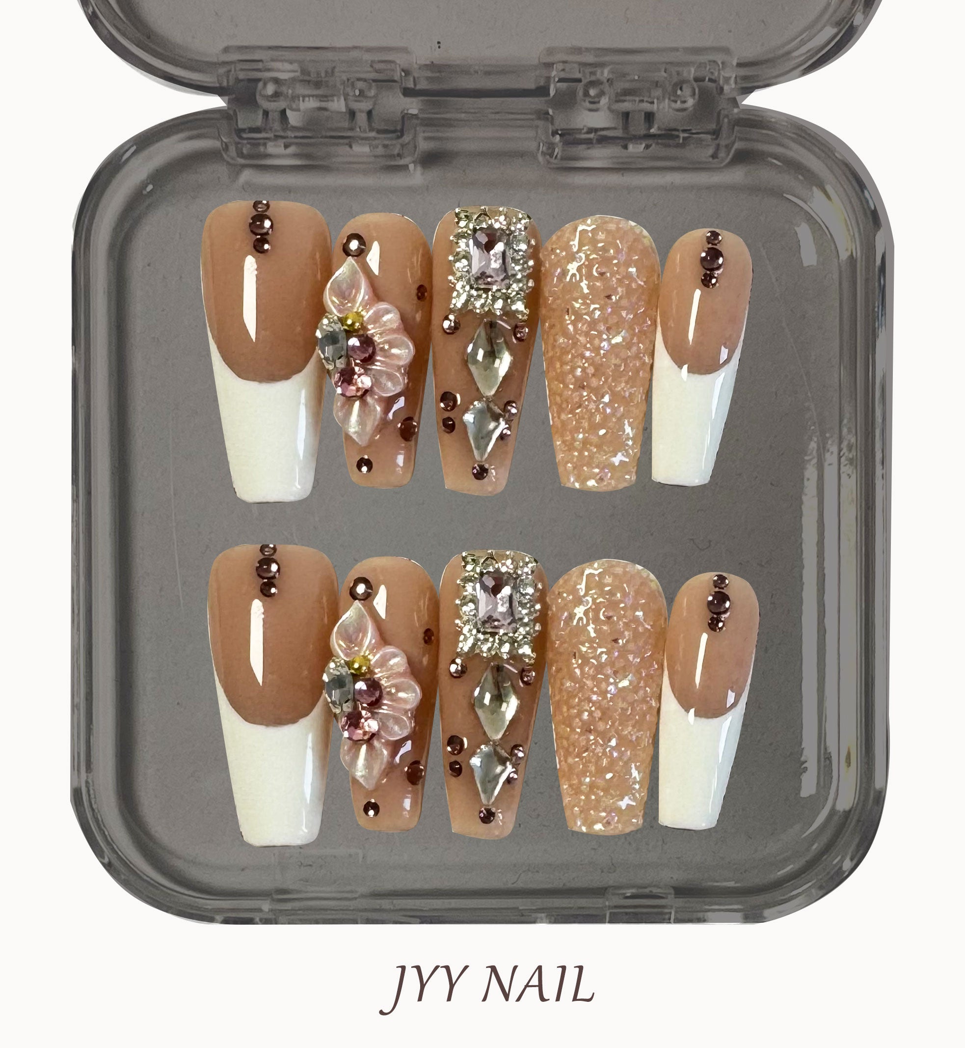 A194 Naked pink French drill:Designer original hand-painted nail art