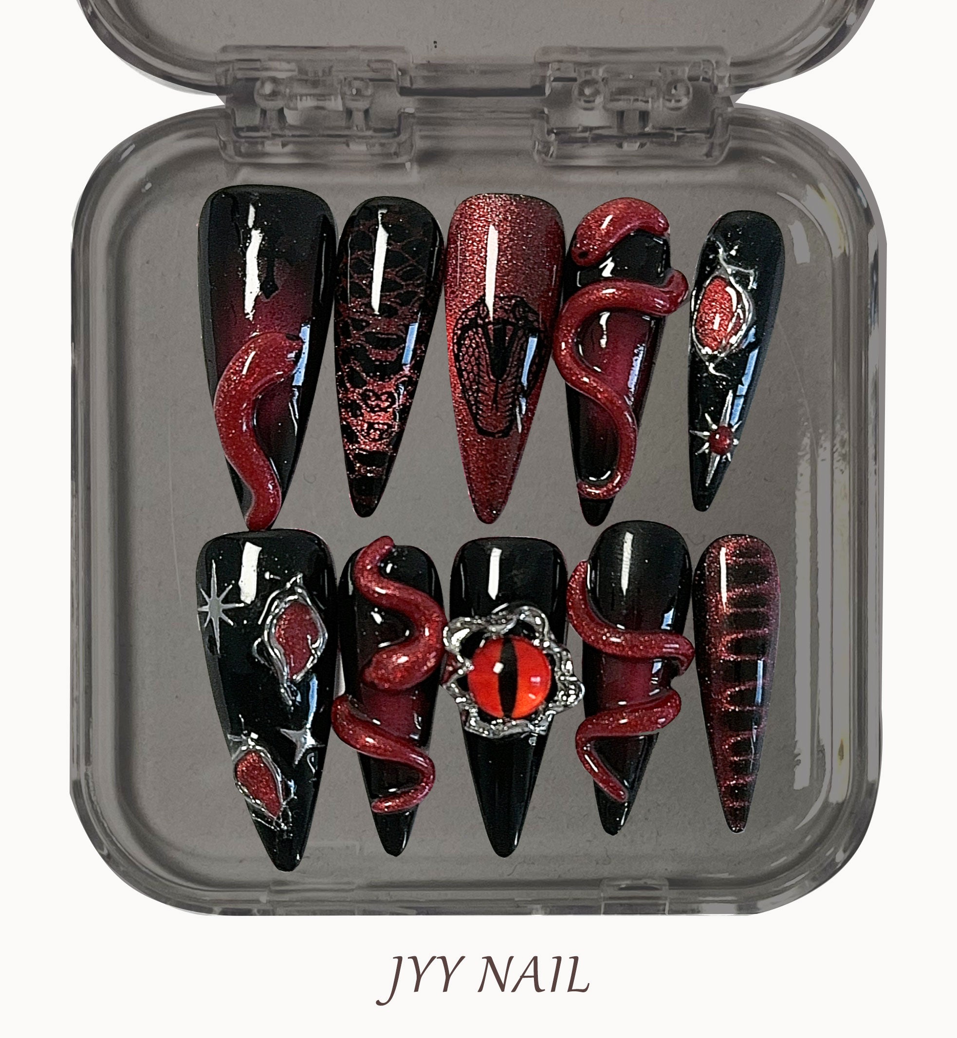 A197 Red snake Eye:Hand-painted series street spice style custom manicure