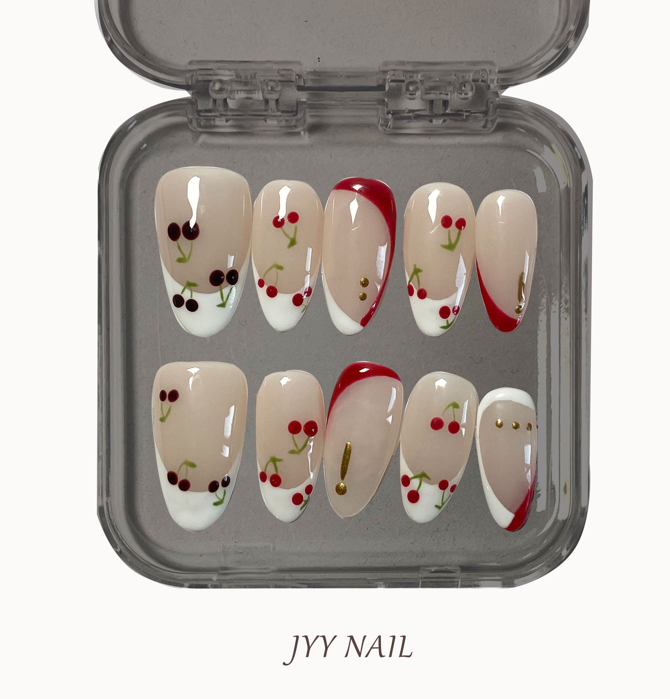 A244 Cherry:Sweet sister style cute cherry manicure