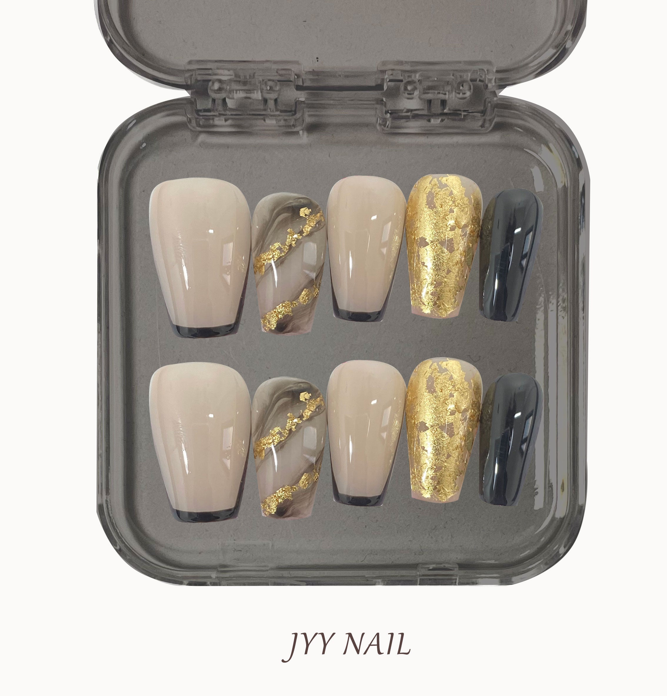 A266 Naked pink gold black:High luxury custom nail art JYY original