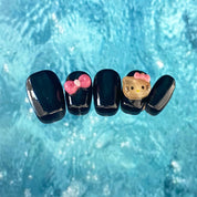 A26 Dark Kitty：Dark Spice style cute short custom press on nails