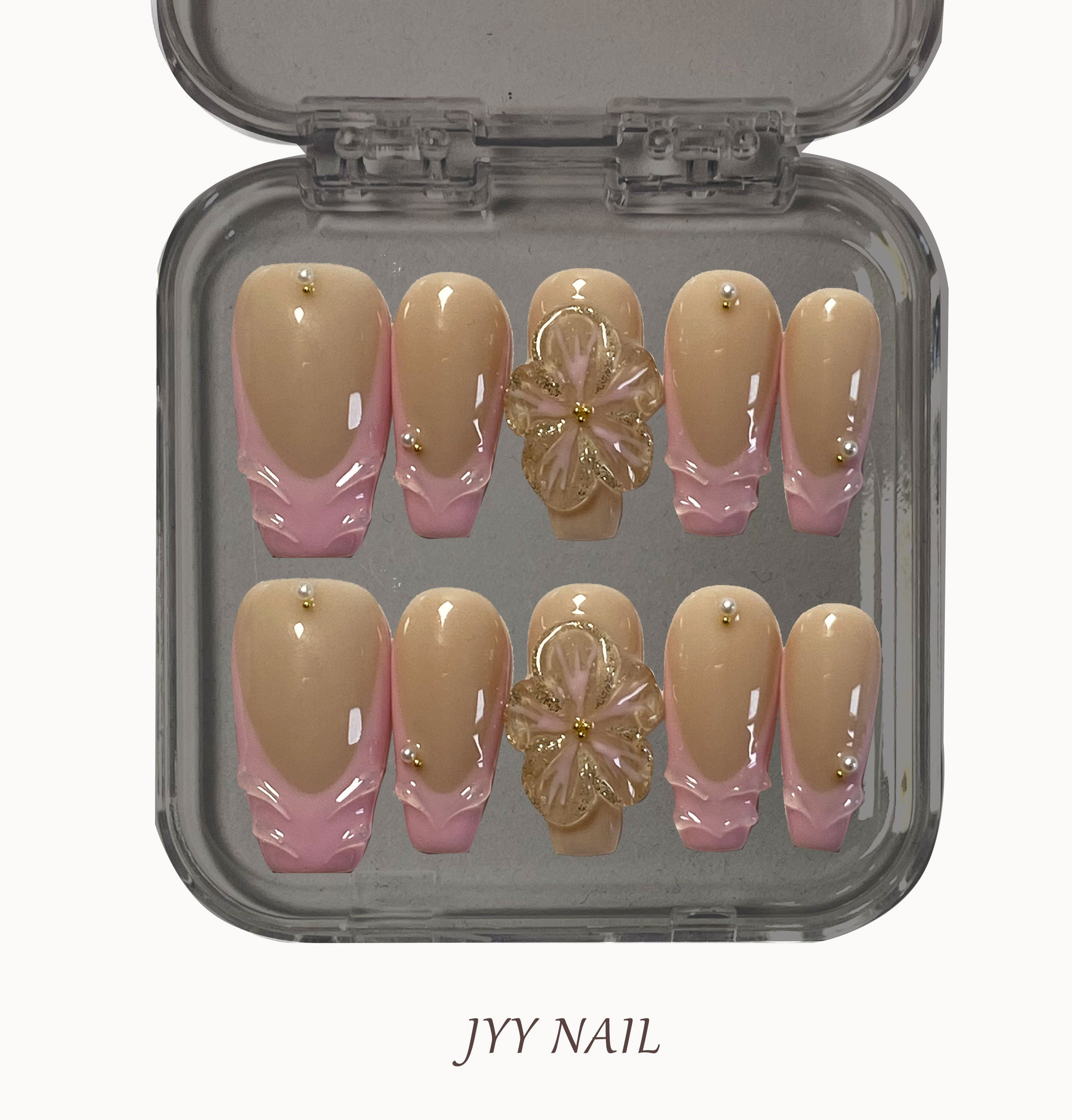 A275 Nude pink:Hand-painted gold embossed high luxury custom wear nail