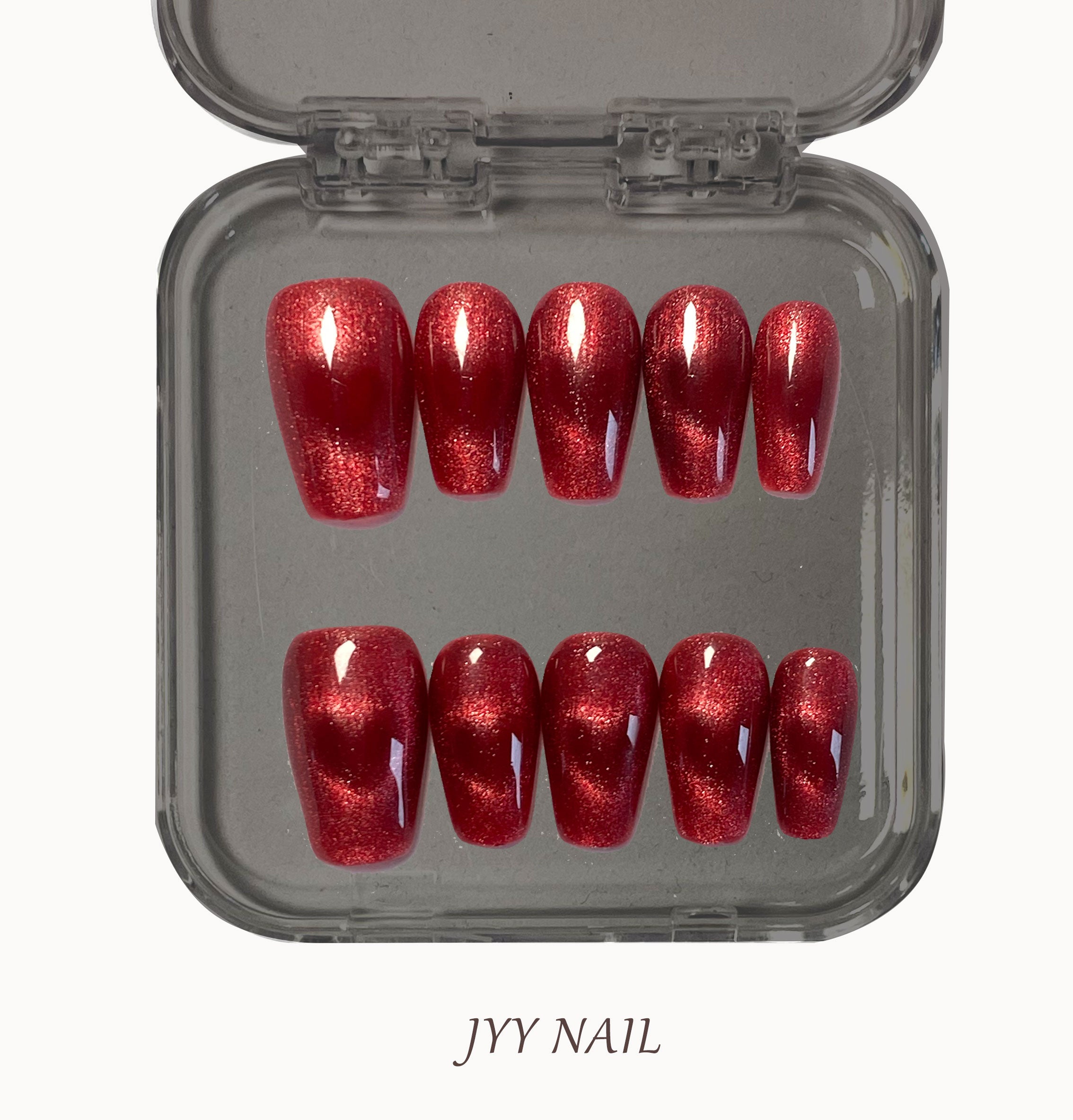 A277 Red heart:Custom red cat eye manicure