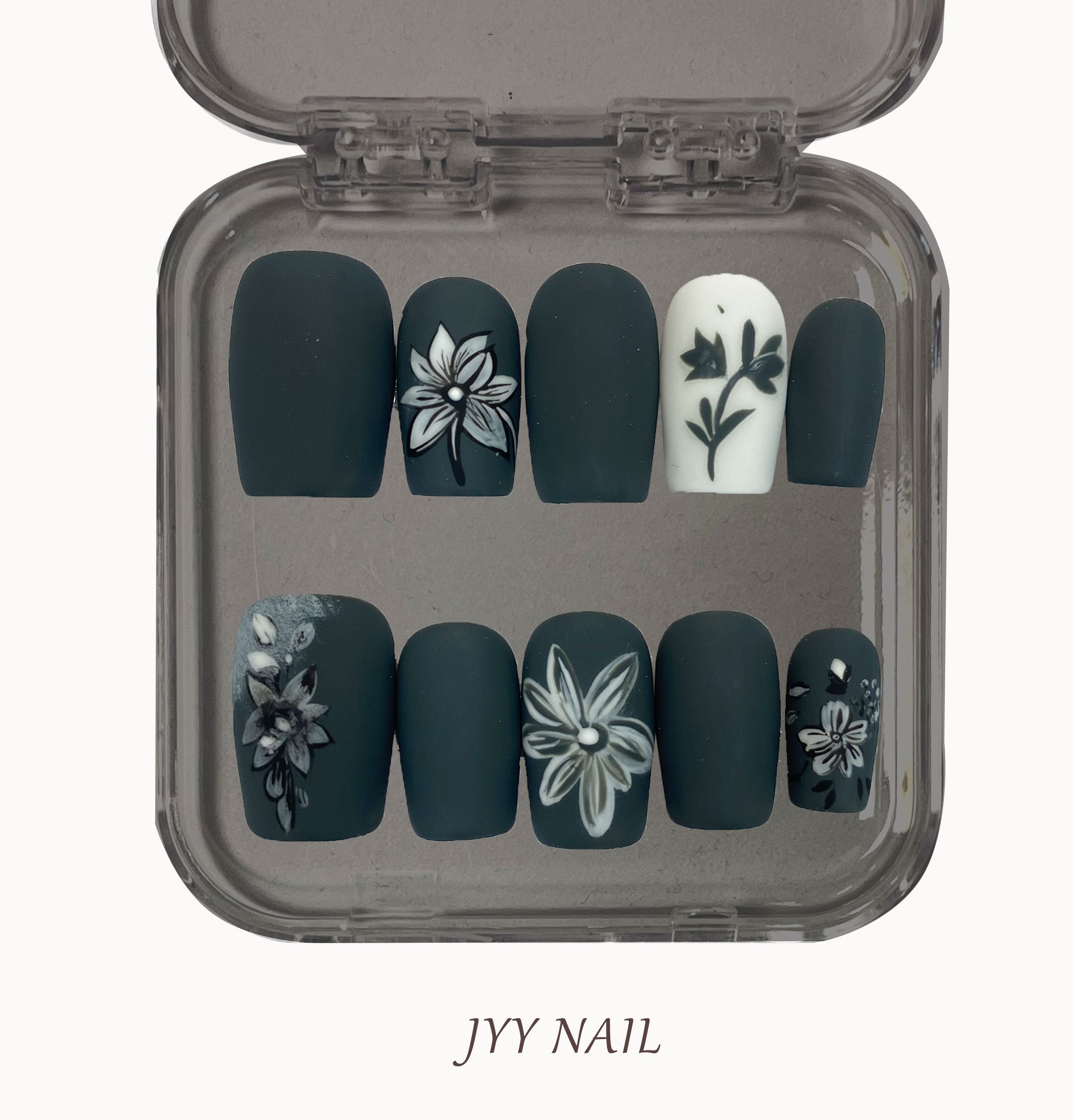 A281 Black camellias:Black camellia Premium hand-painted wear nail