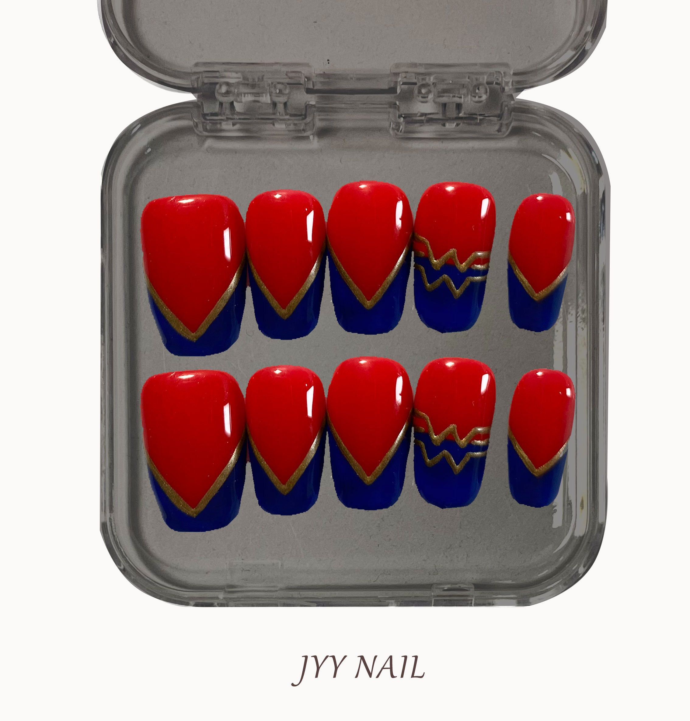 A287 Red and blue French:Pure hand-painted high luxury art nail art