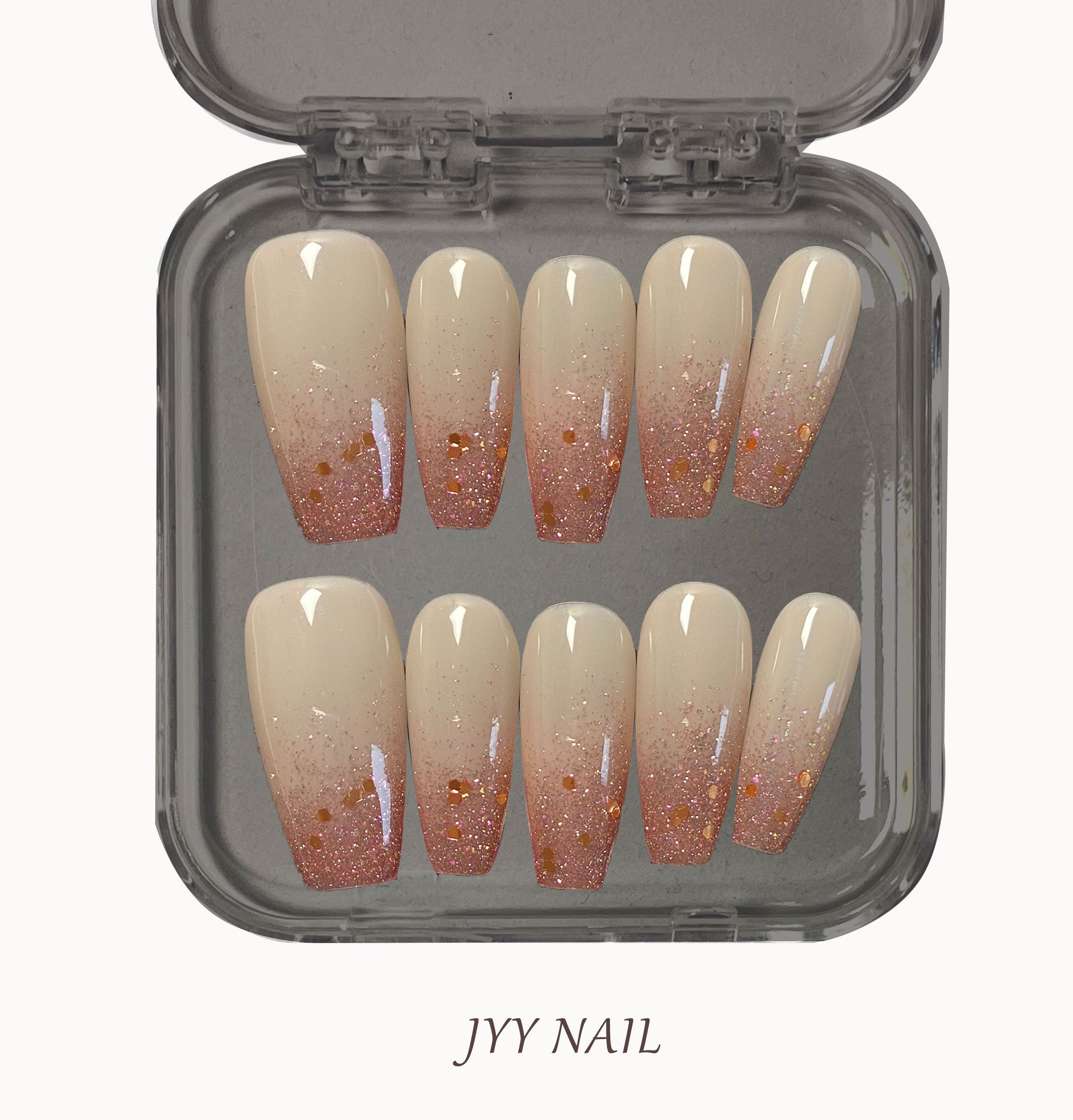 A301 The naked powder gradually flickers:Pure gradient high luxury custom manicure