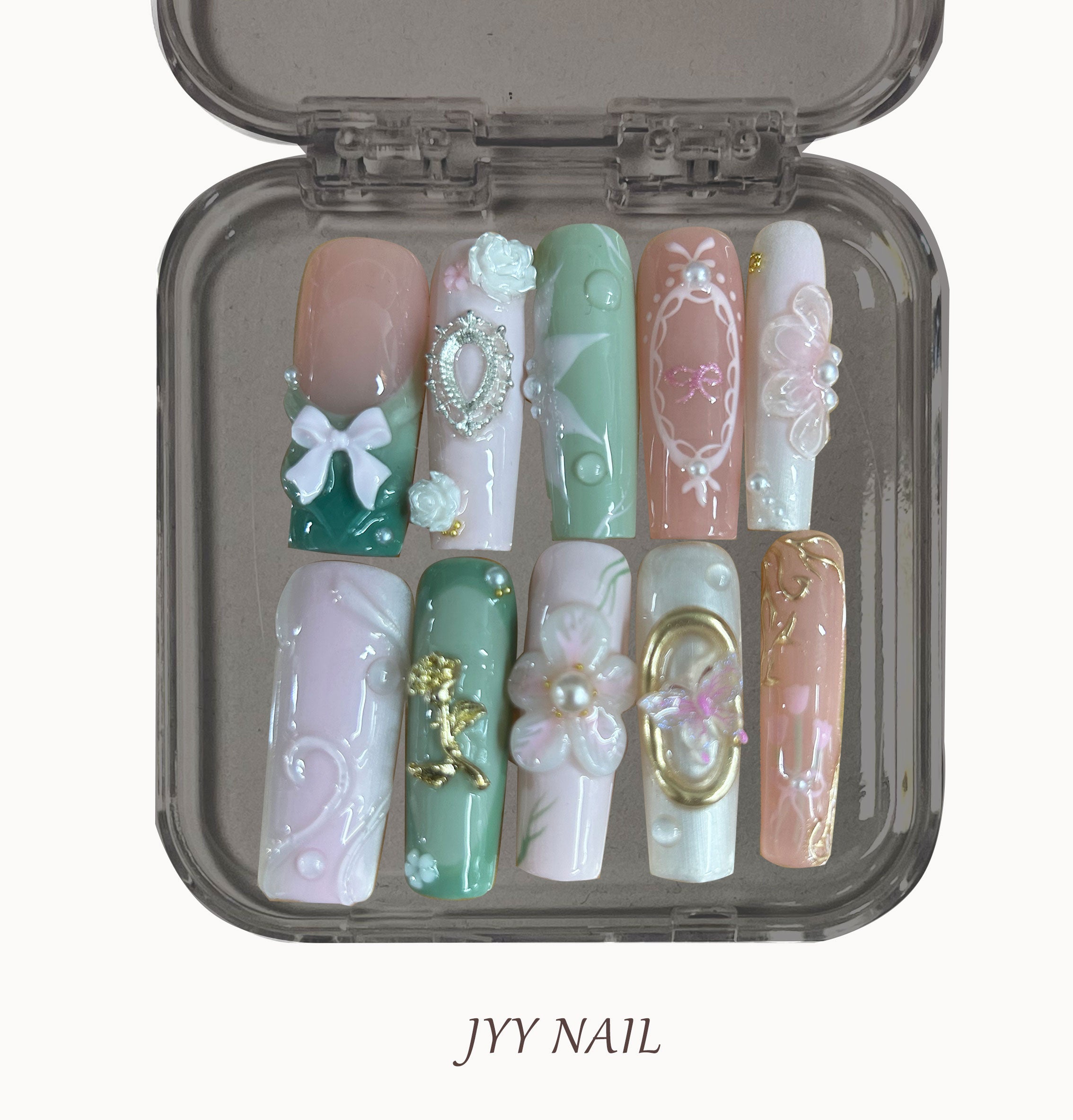 A307 Dream embossed flower:Luxury hand-painted custom manicure