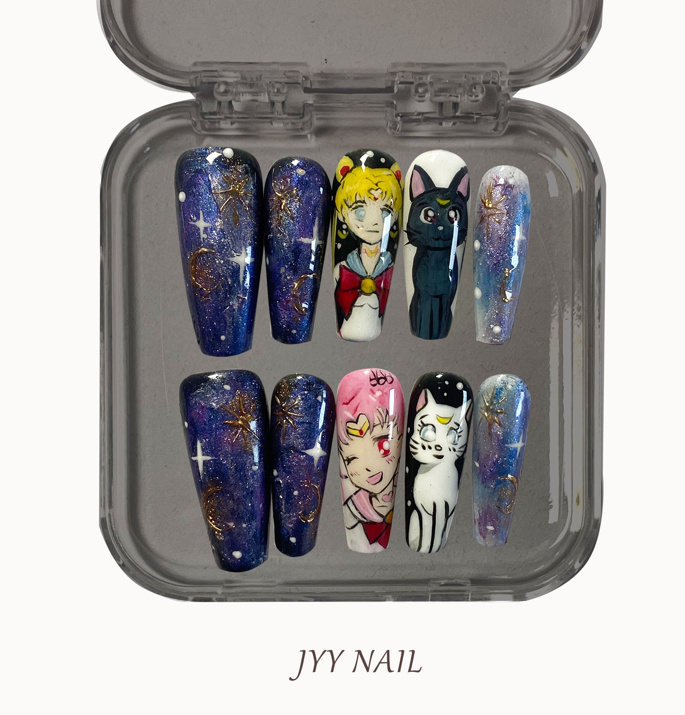 A311 Sailor Moon in the starry sky:Hand-painted sky Sailor Moon high luxury manicure