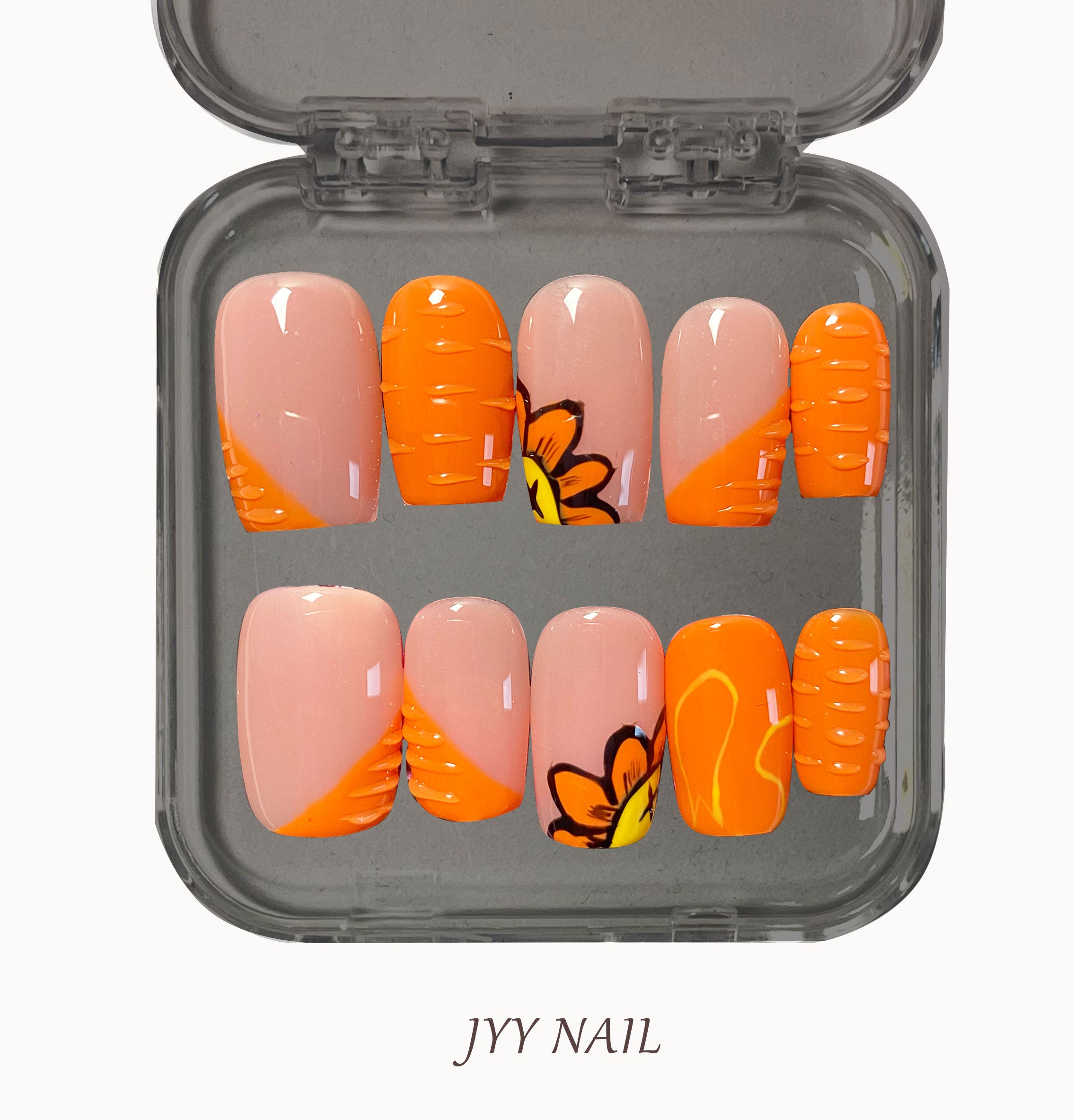 A317 Orange sunflower:Orange sunflower pure hand painted manicure