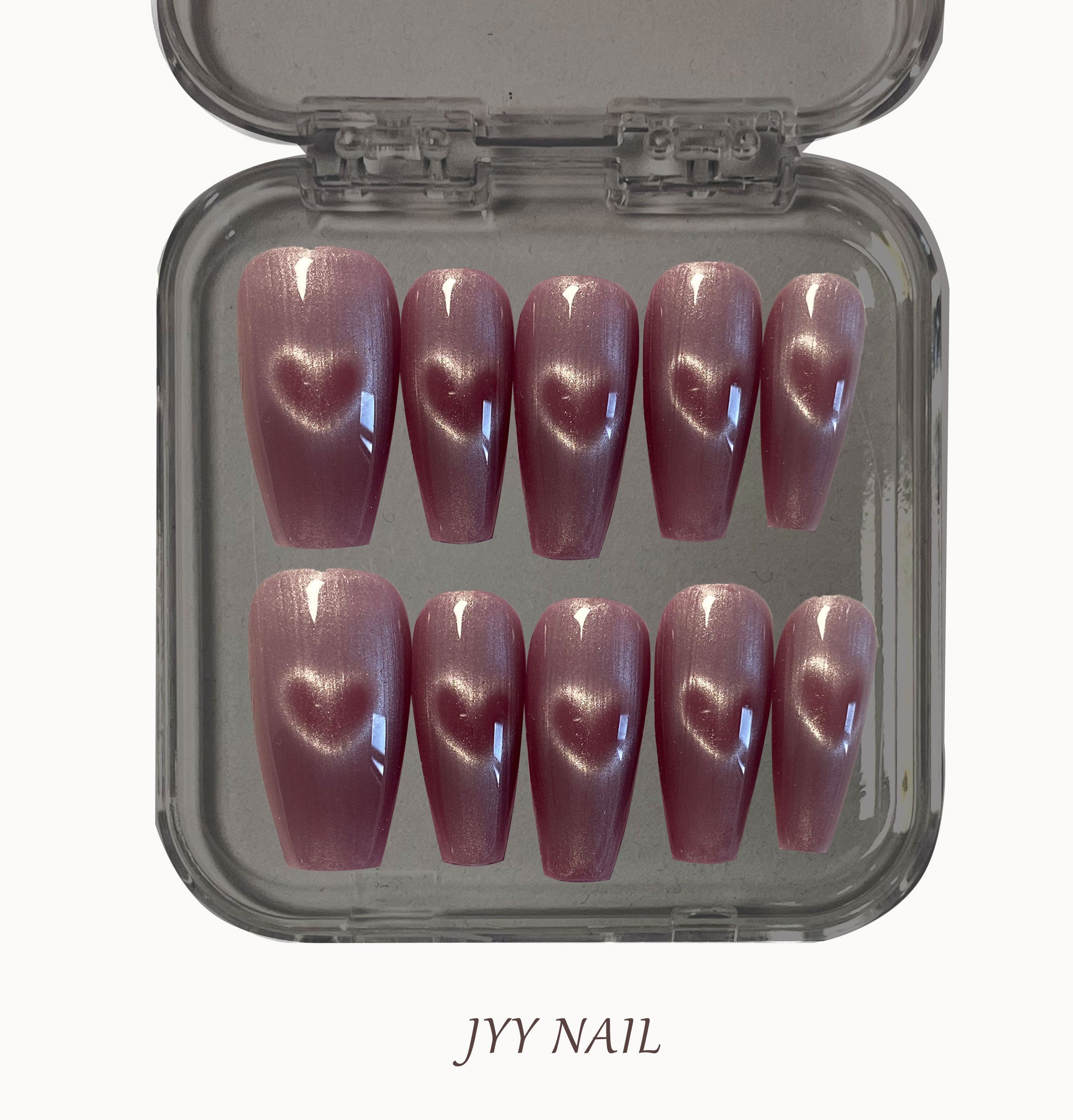 A335 Pink heart:Hand-painted luxury custom love cat eye series nail art