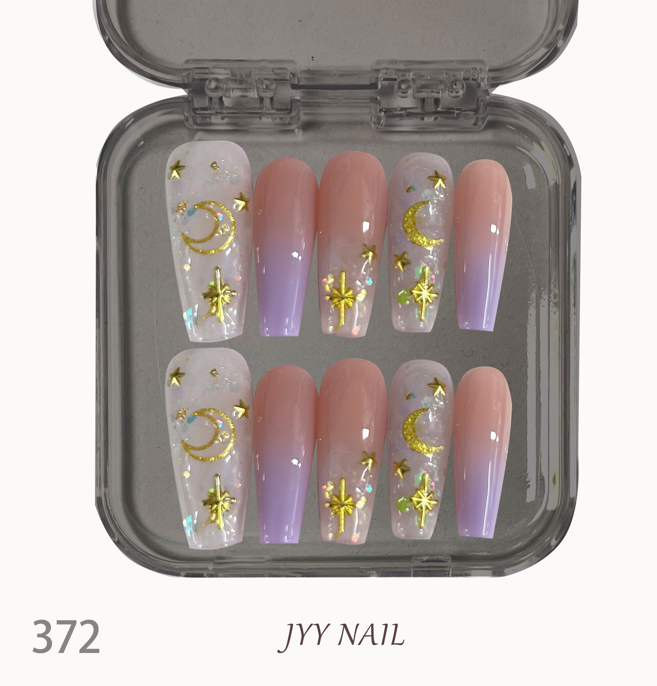 A372 Star gradient:Hand-painted · Pink · Gradient stars High luxury custom nail art