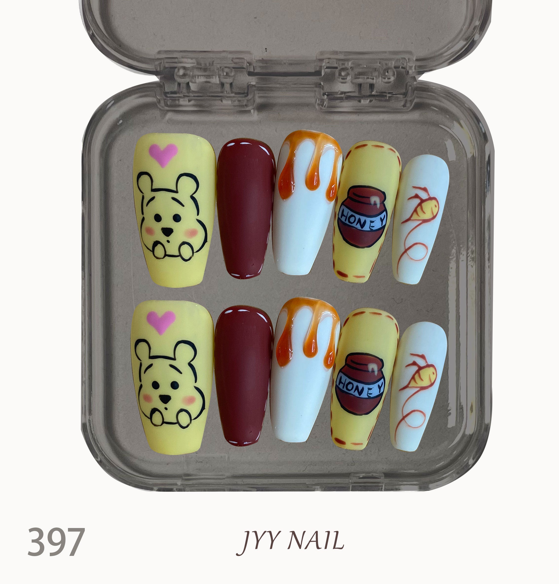 A397 Caramel cream Bear:Heavy hand painted bear nail art