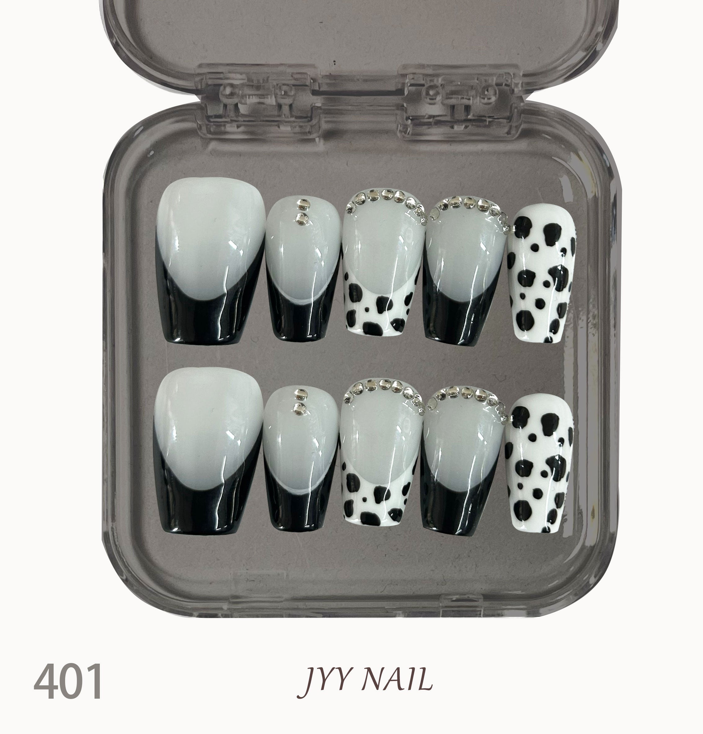 A401 dalmatian:Pure hand-painted original design spot black French manicure