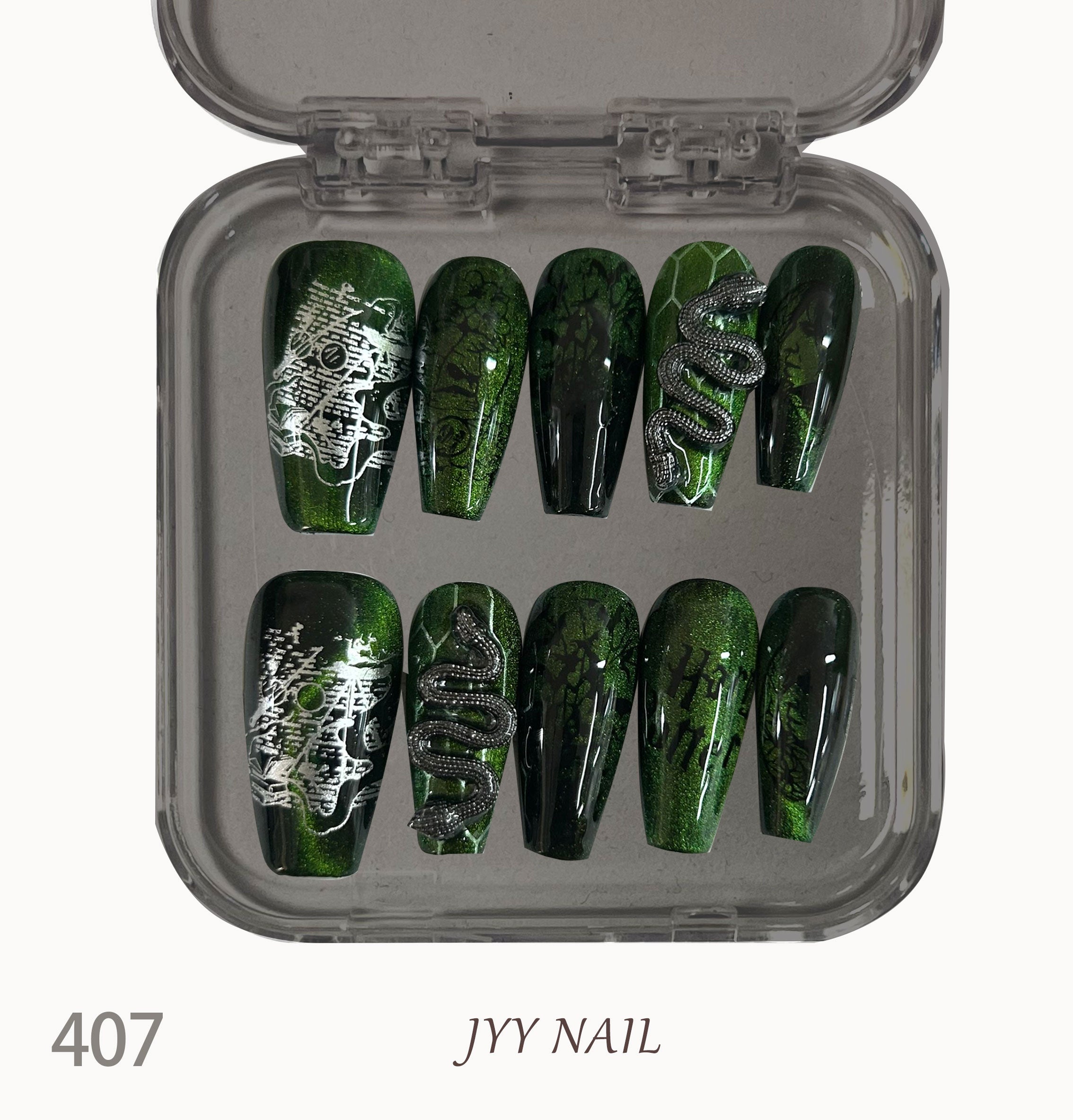 A407 Harry Potter Green Snake:Dark Spice style street manicure