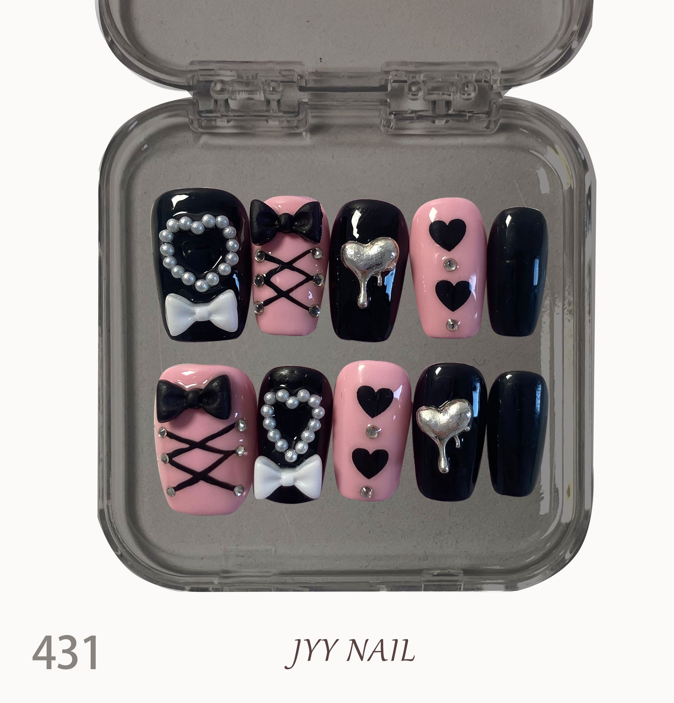 A431 Black pink butterfly love:Spice Girl style hand painted pure hand manicure