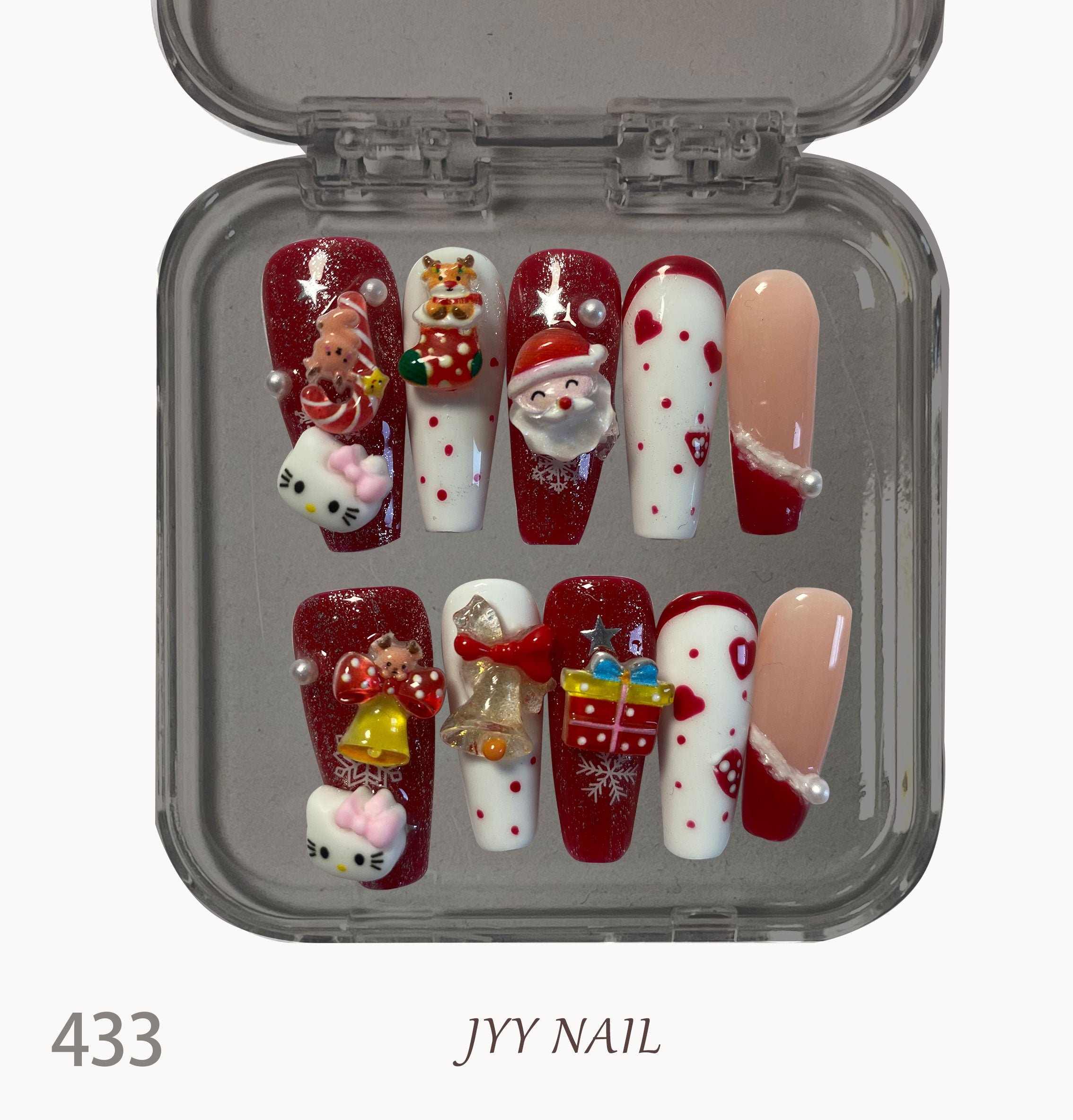 A433 hellokitty Christmas:hellokitty Christmas painting Christmas manicure