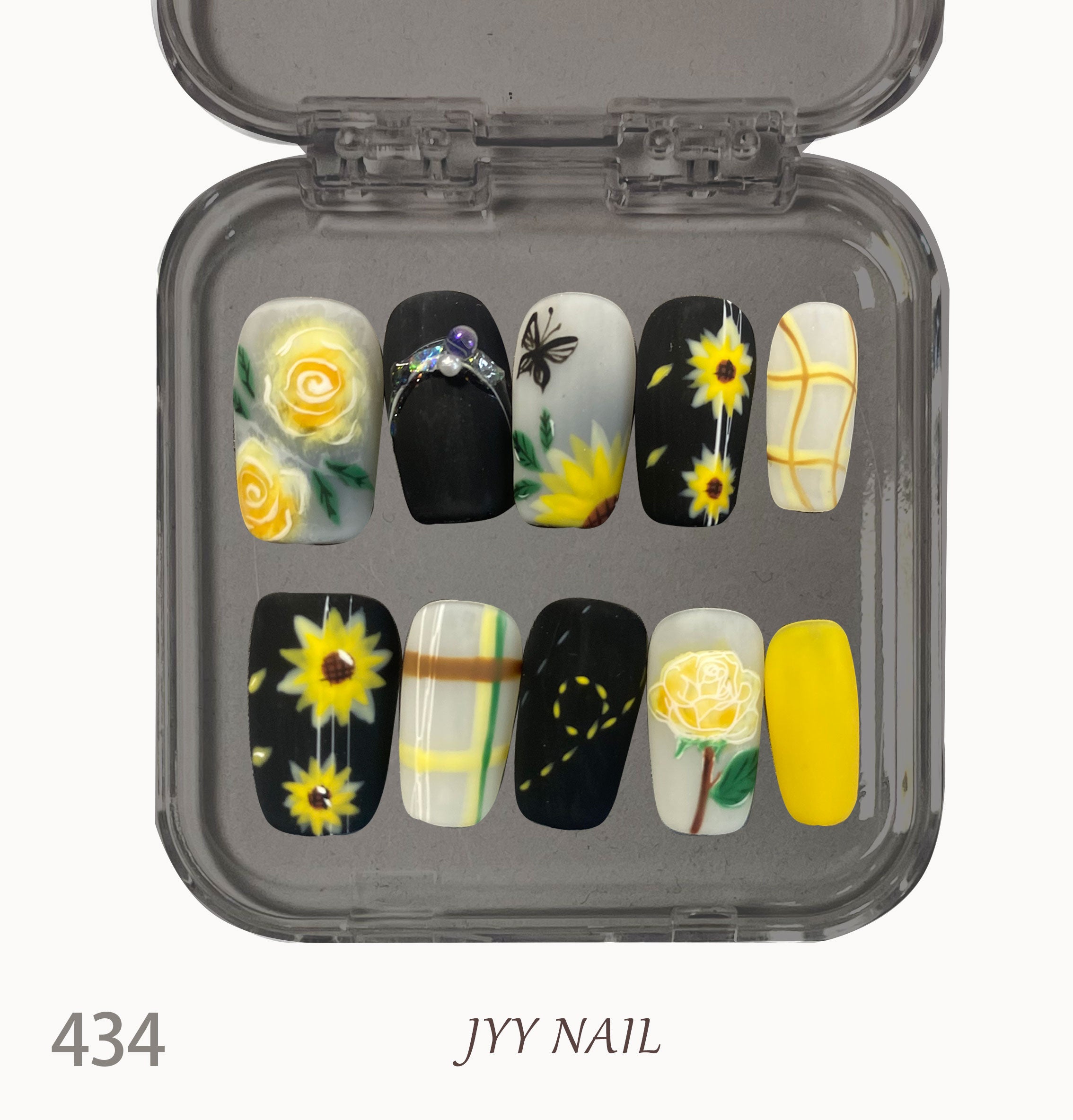 A434 Rose sunflower:Rose sunflower pure hand-painted nail art