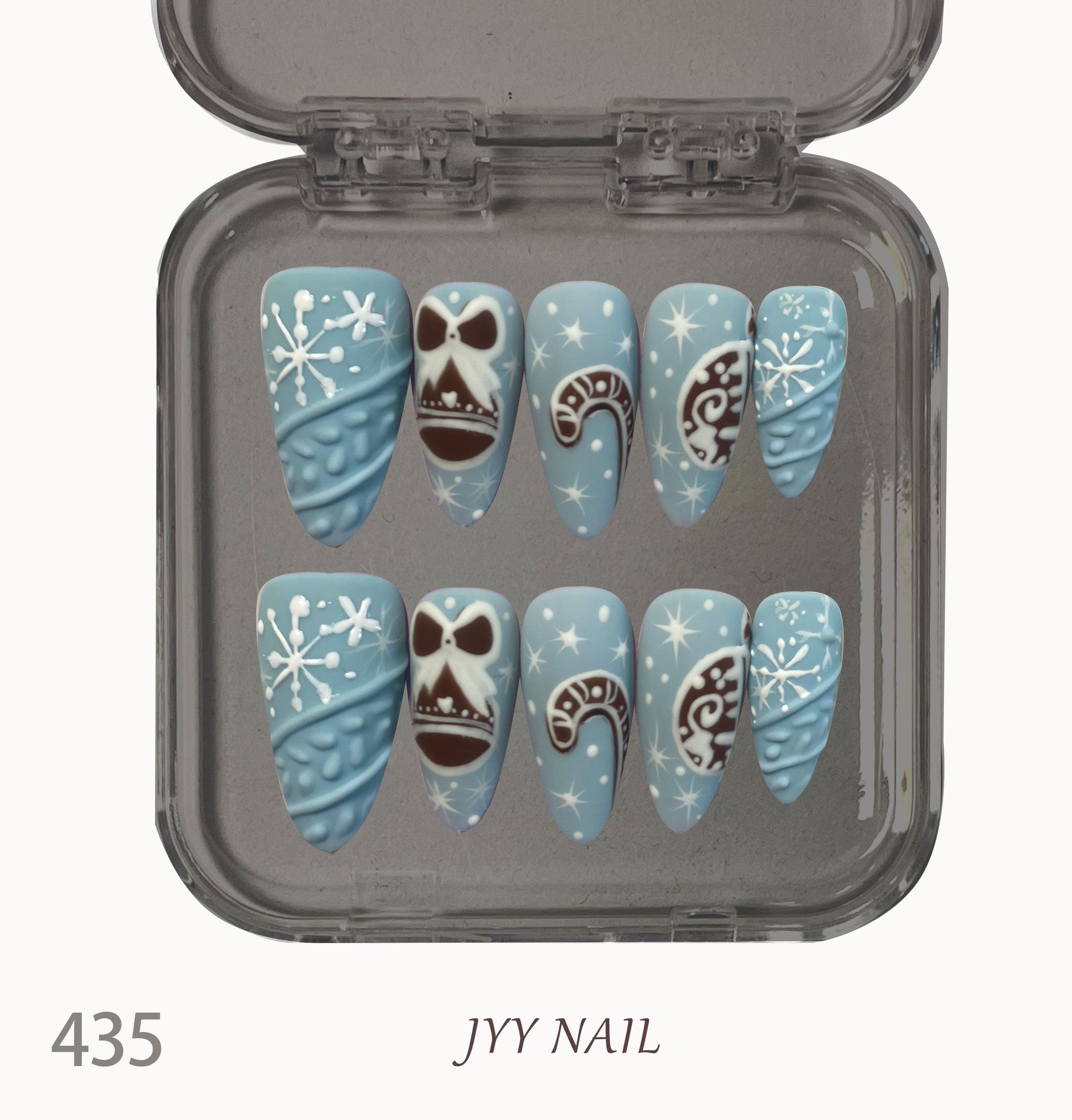 A435 Light blue snow Christmas:Hand-painted Christmas nail art series