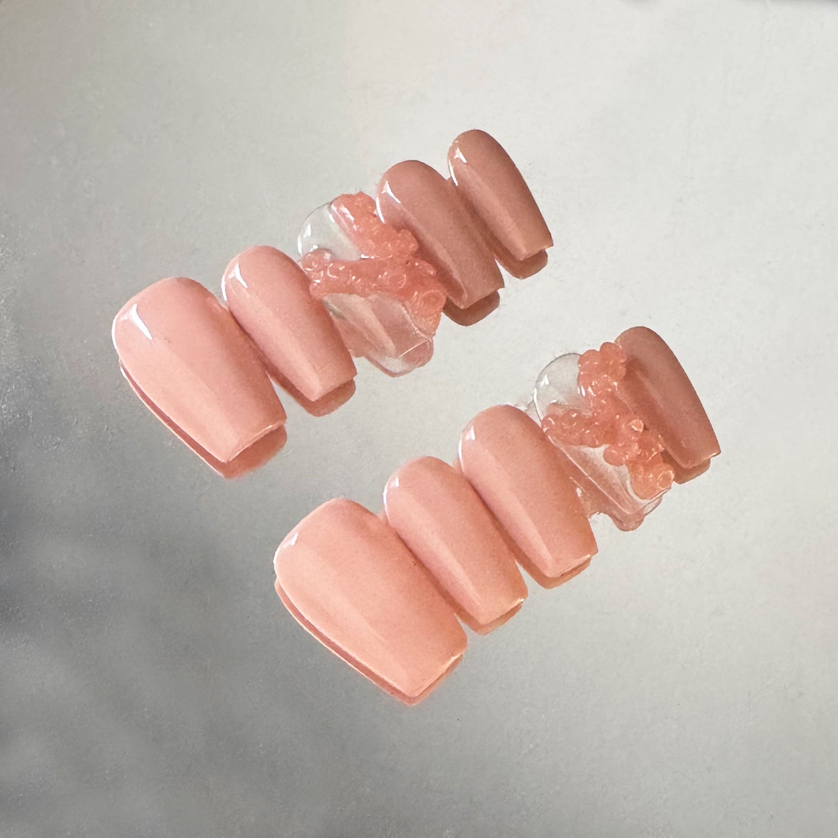 A43 Caramel mousse:Exquisite hand-made plastic carving press on nails