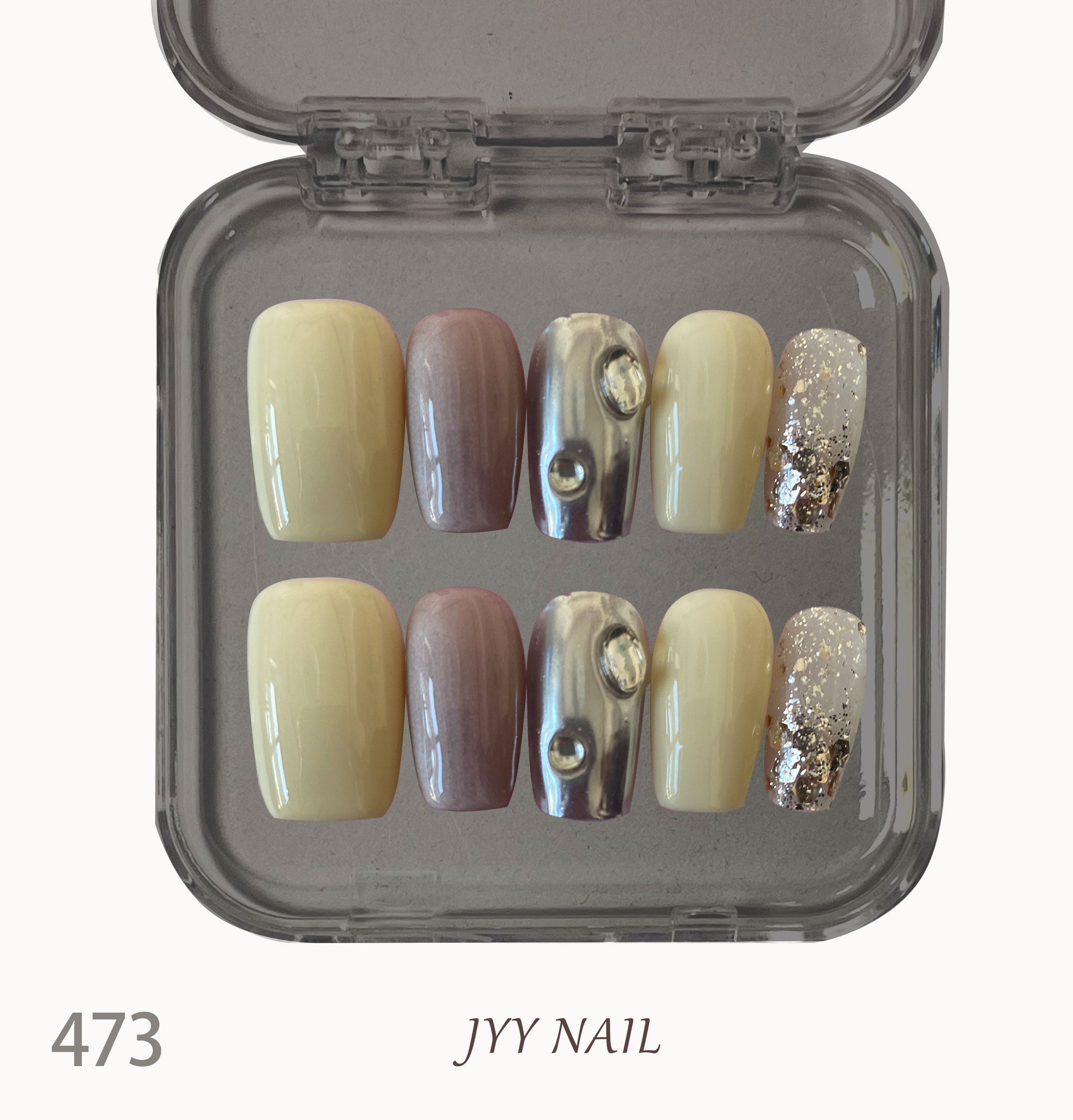 A473 Gradient cream：Pure hand-made advanced white short custom nail