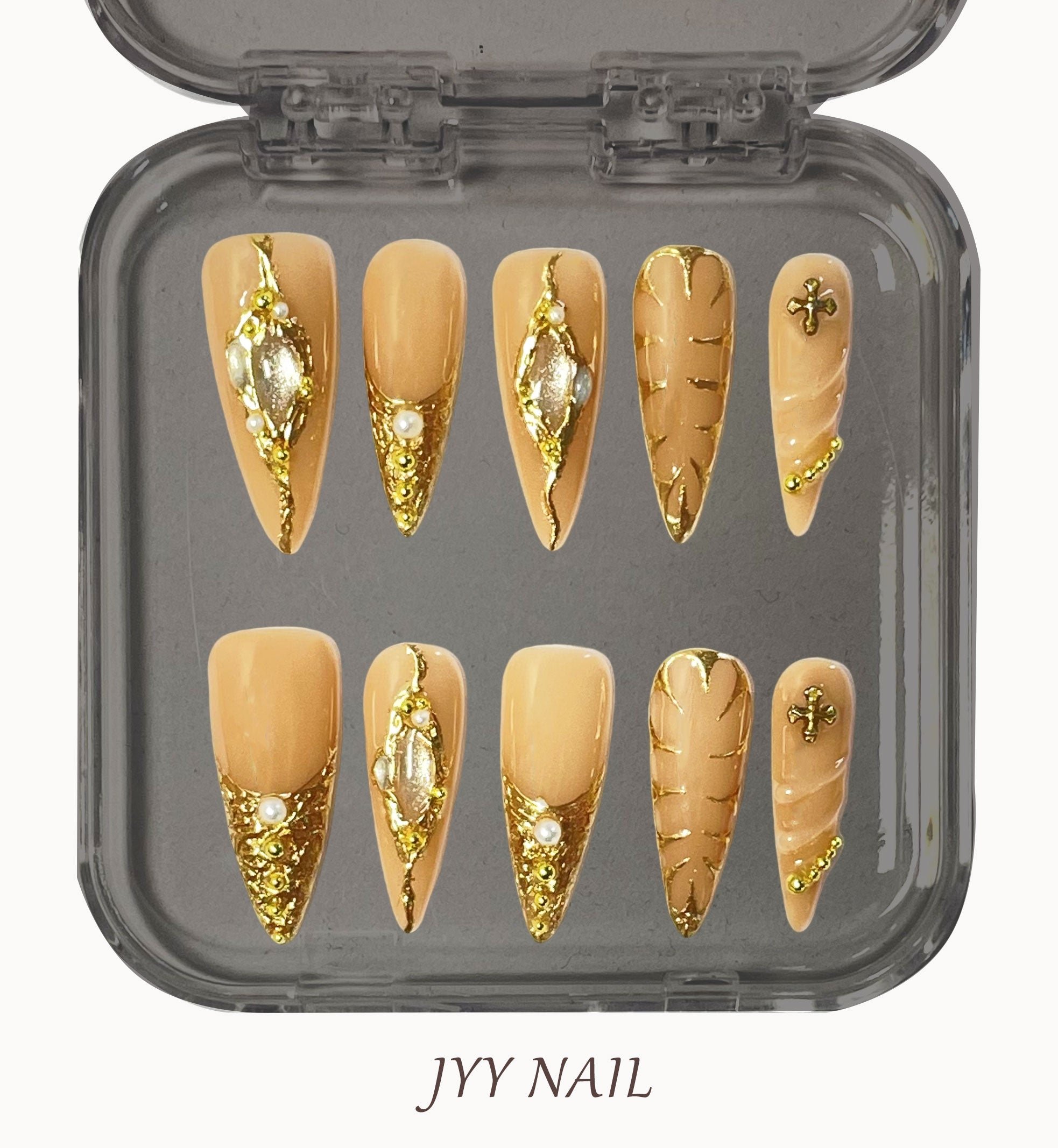 A47 gilded:Long water drop type advanced rich custom press on nails