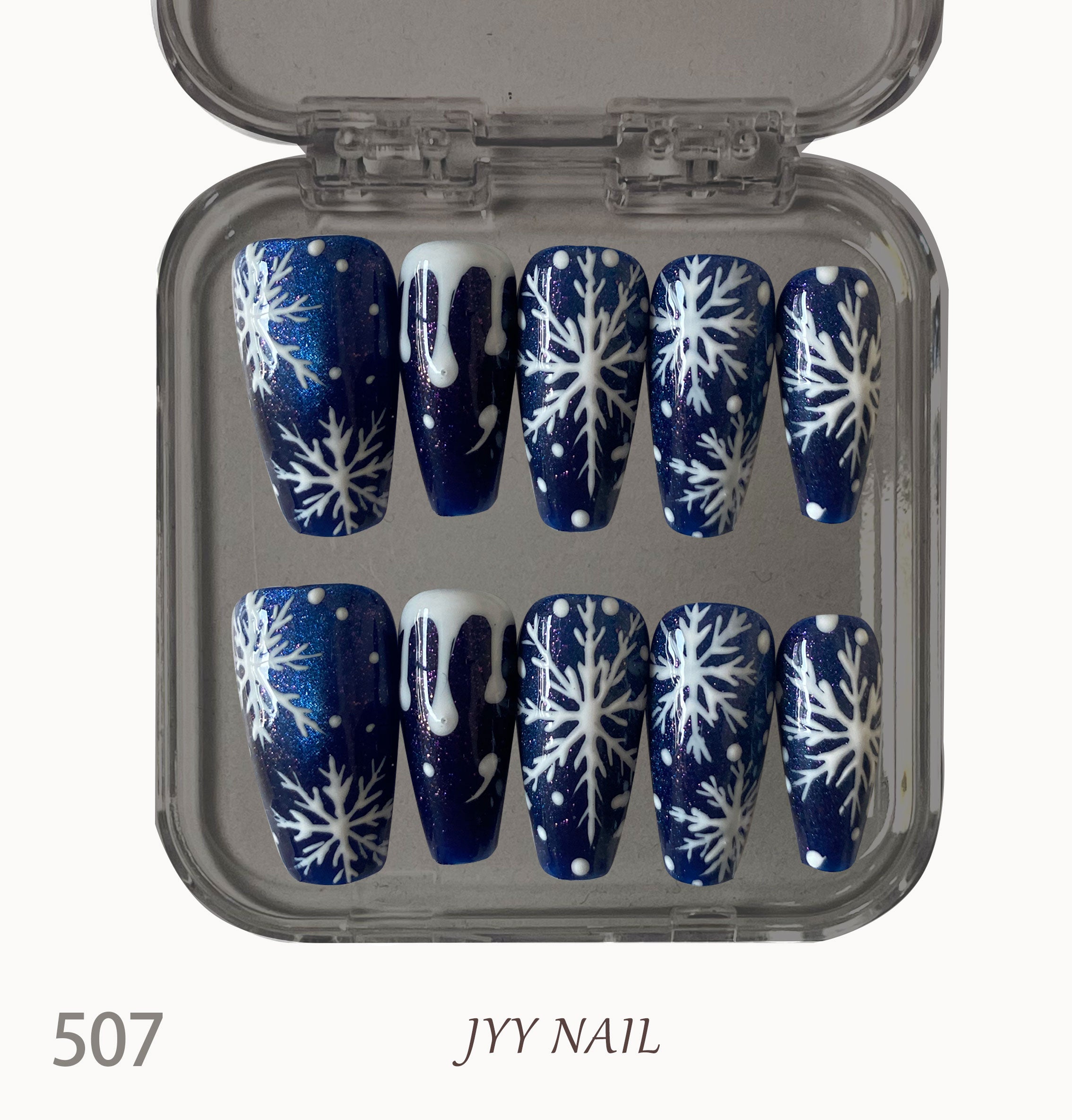 A507 Blue cat eye snowflake:Pure hand-painted nail art