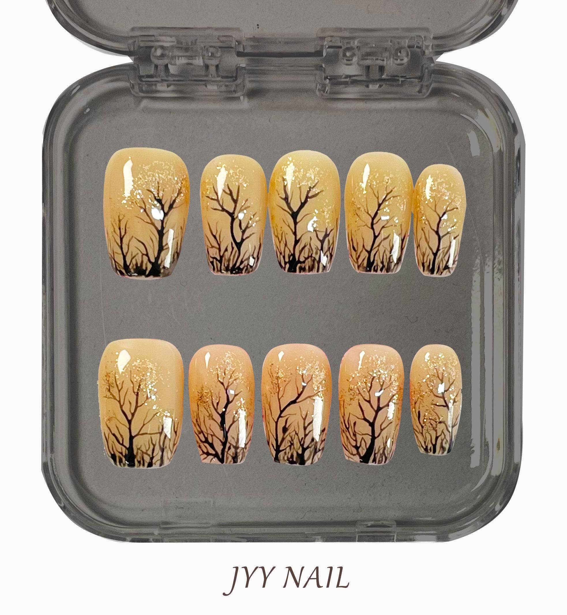 A59 Tree of life：Hand-painted heavy industry tree of life press on nails