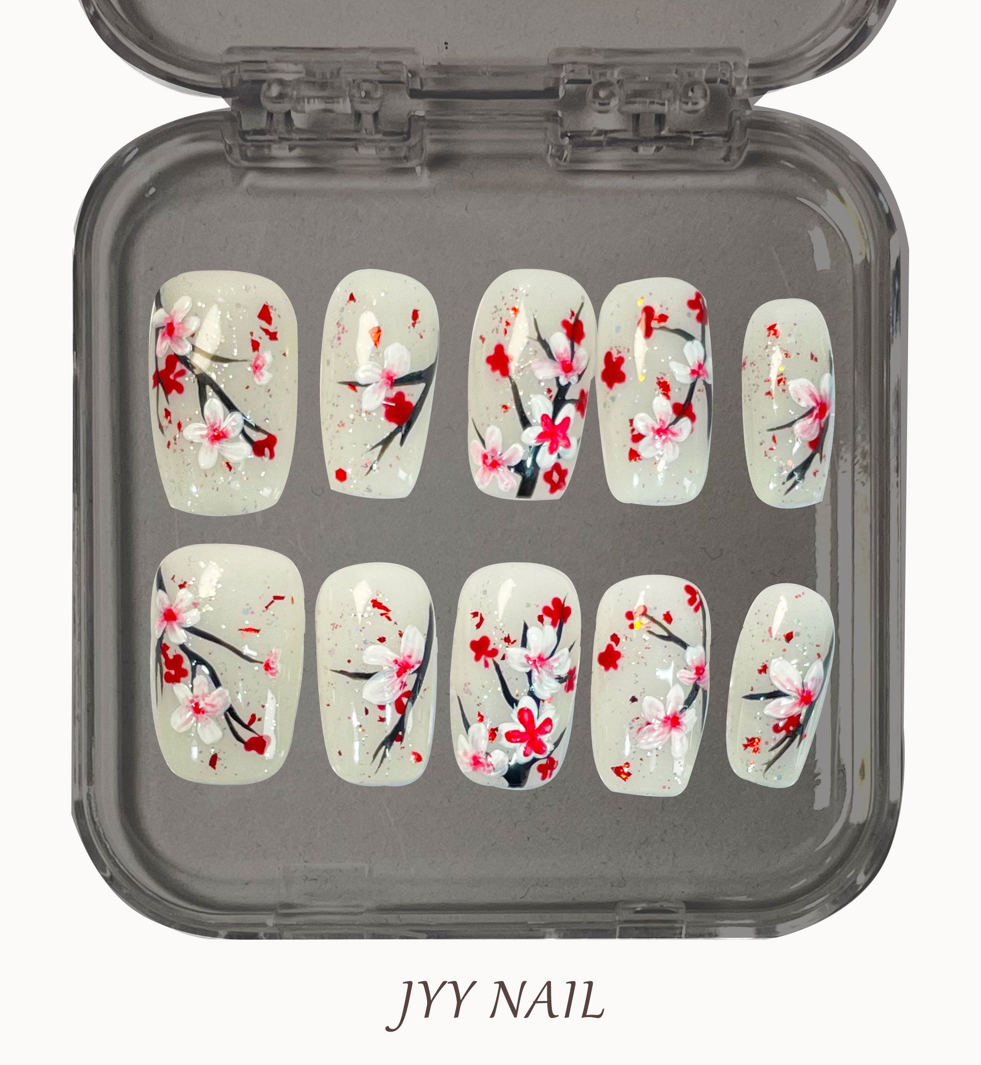 A64 The ink on the plum:High art hand painted plum blossoms press on nails