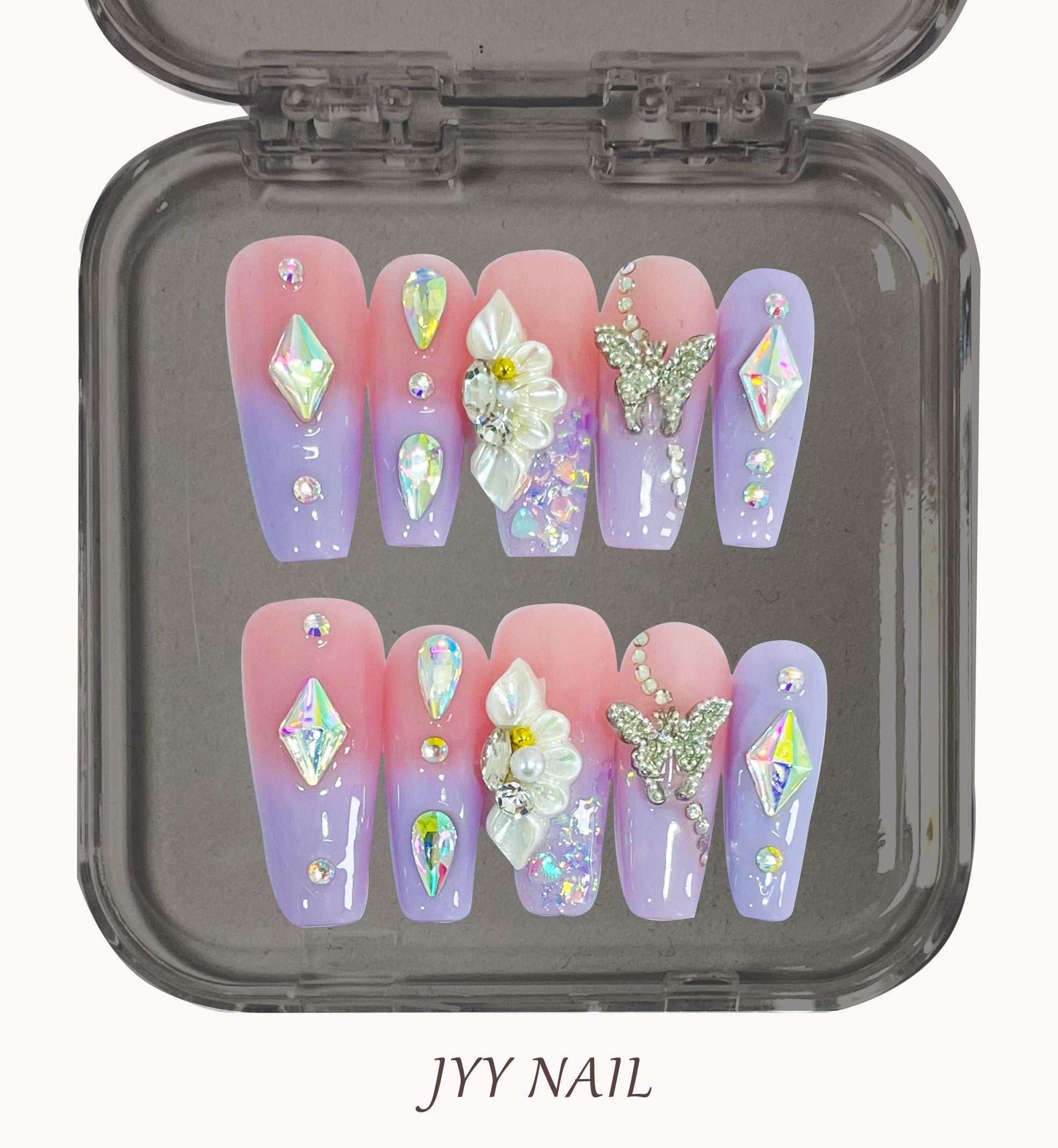 A70 Butterfly fairy;Heavy hand-painted gradient custom butterfly nail art press on nails