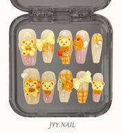 A71-Cream bear:Cartoon cute custom style press on nails