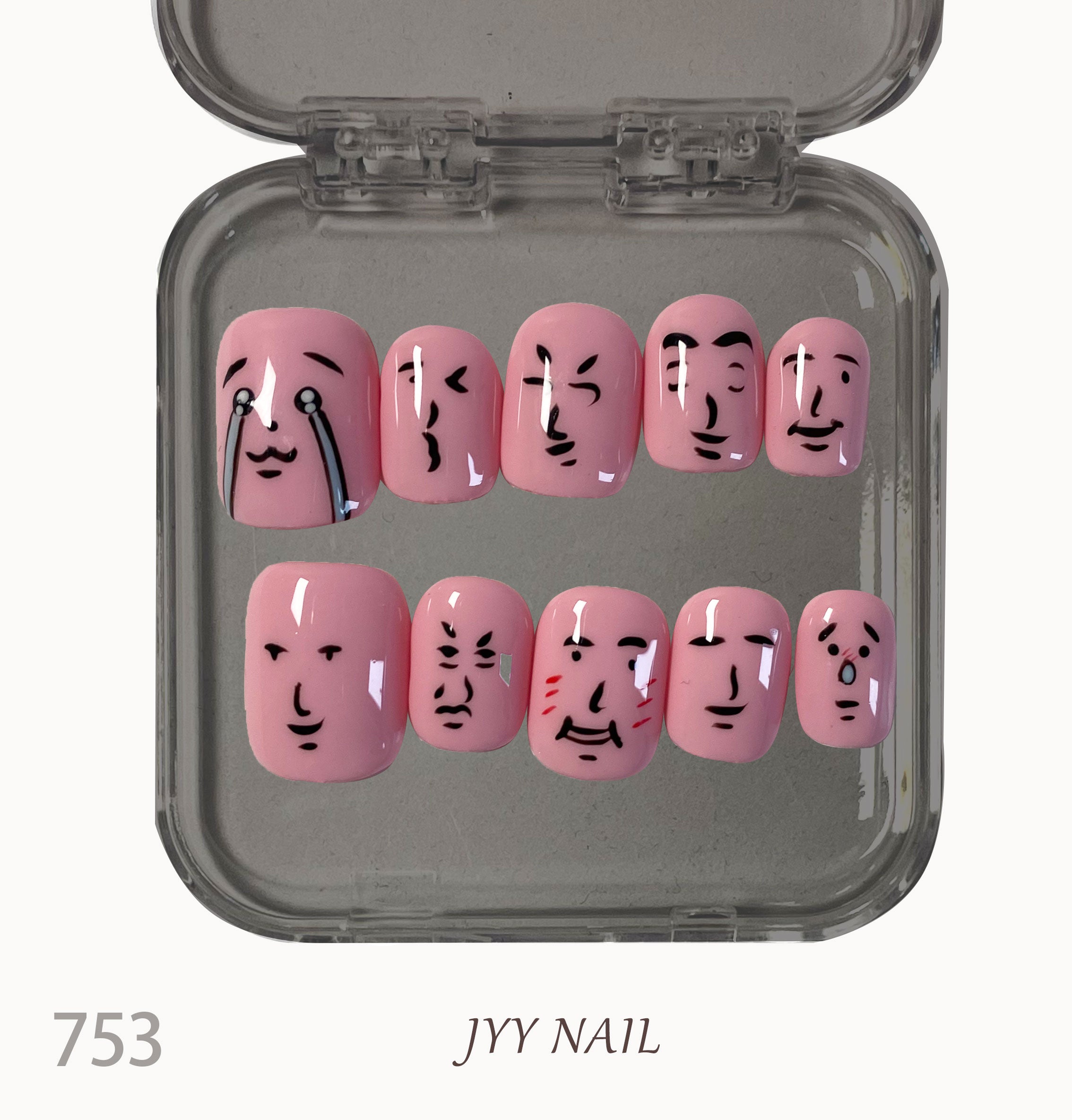 A753Foundation expression:Hand painted foundation emoji nails